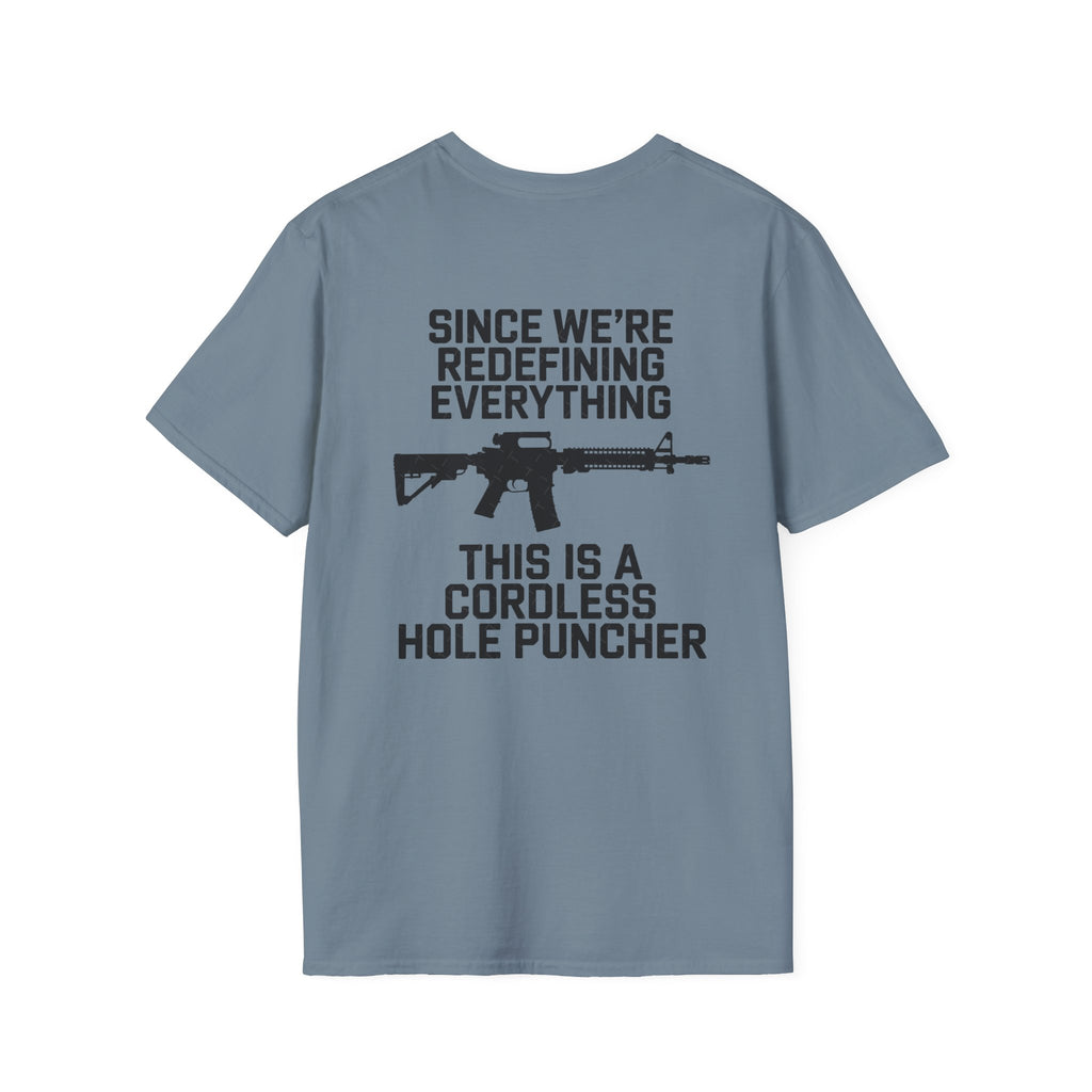 T-Shirt — 'Redefining' Rifle Graphic Pocket Tee by Printify