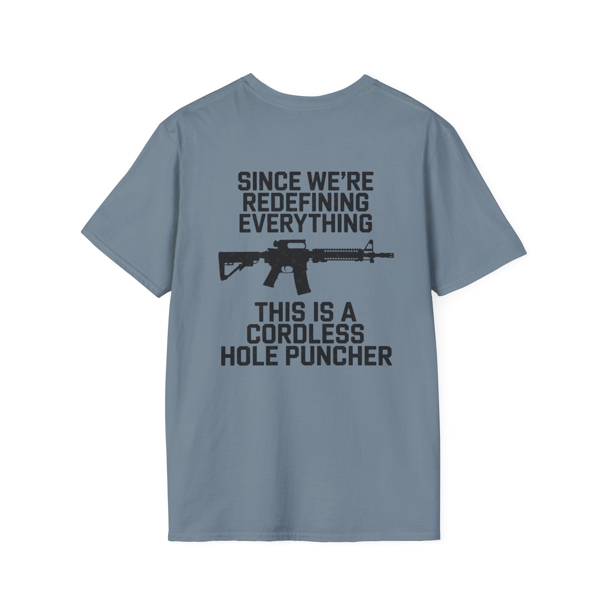 T-Shirt — 'Redefining' Rifle Graphic Pocket Tee by Printify