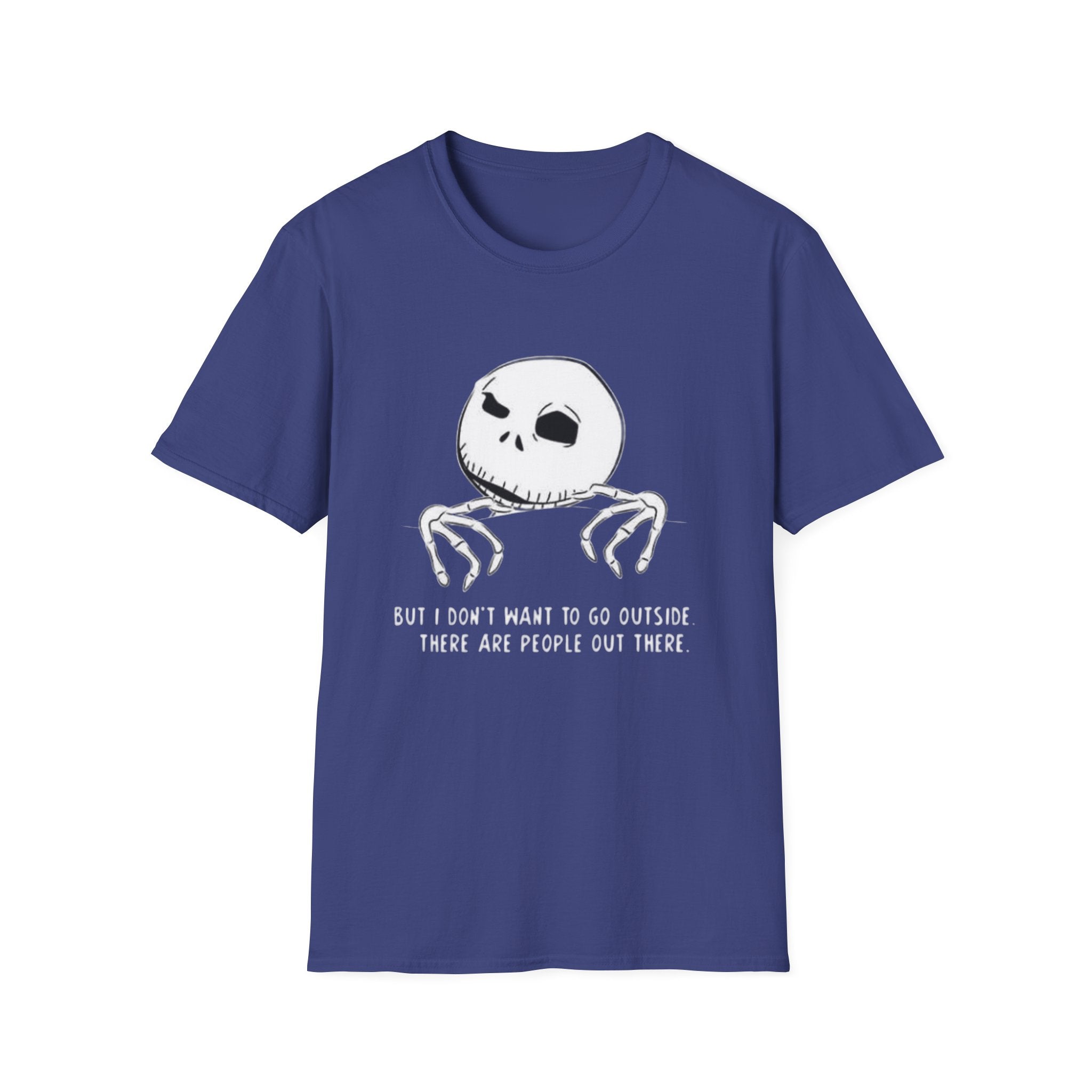 T-Shirt — Jack Skellington Peekaboo "No I Don’t Want To Go Outside" Halloween Tee by Printify