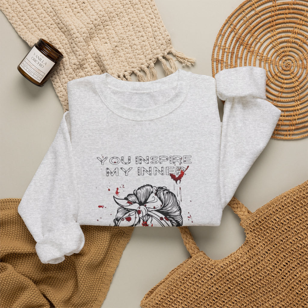 Grunge Horror Themed Crewneck Sweatshirt, Spooky Fashion, Halloween Casual Wear, Unique Graphic Sweater, Gift for Horror Lovers by Printify