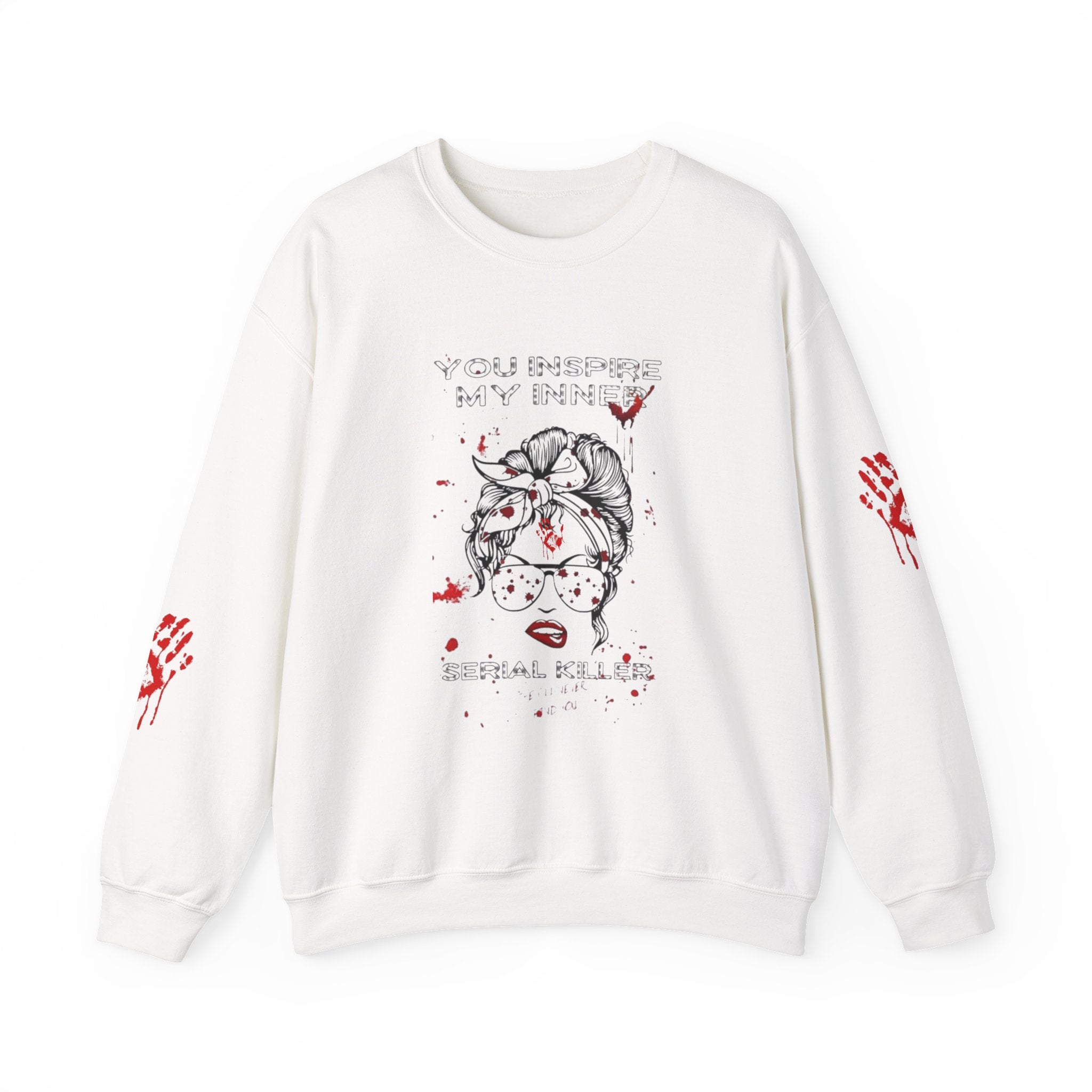 Grunge Horror Themed Crewneck Sweatshirt, Spooky Fashion, Halloween Casual Wear, Unique Graphic Sweater, Gift for Horror Lovers by Printify