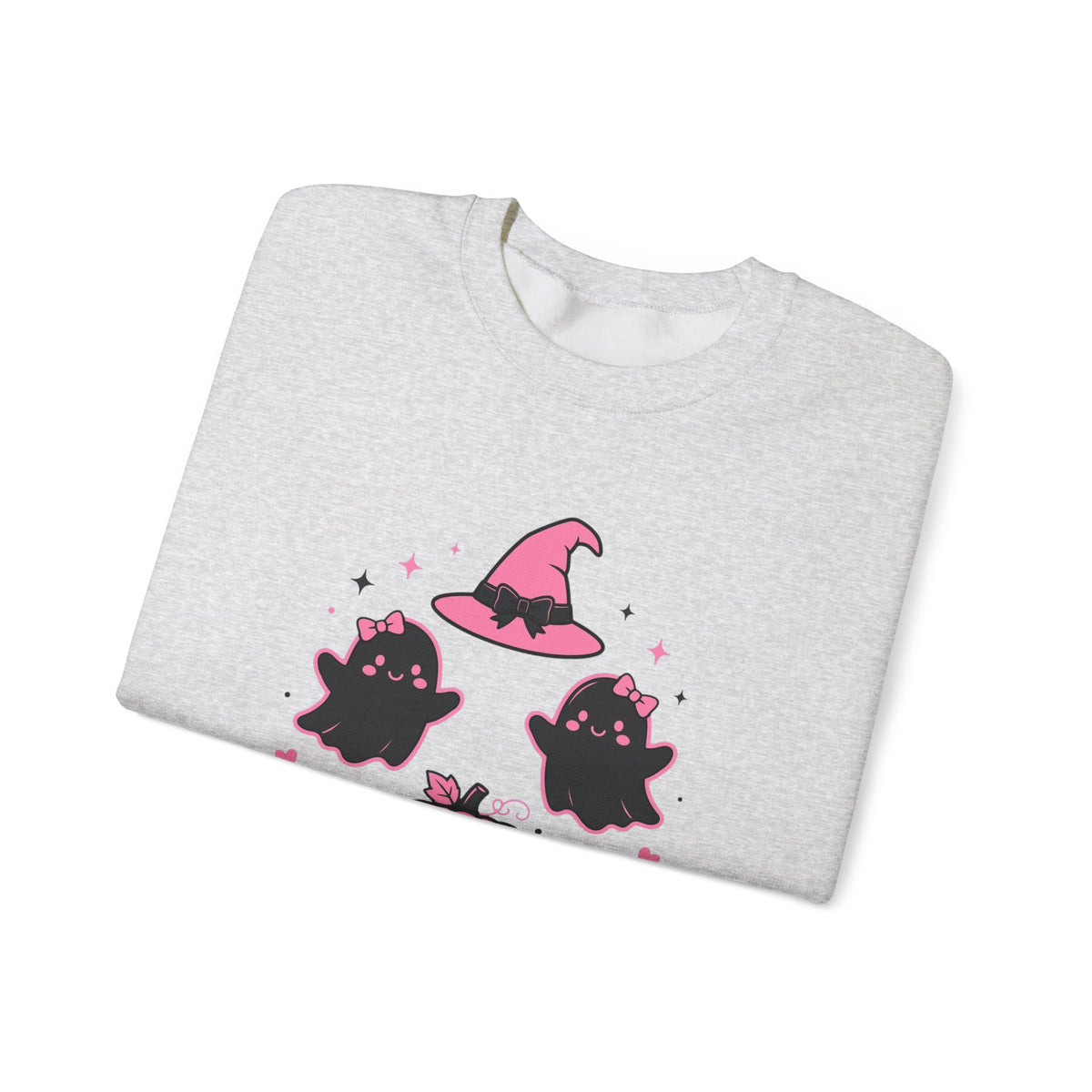 Witchy Mama Sweatshirt — Cute Pink Halloween Witch & Pumpkins Crewneck by Printify