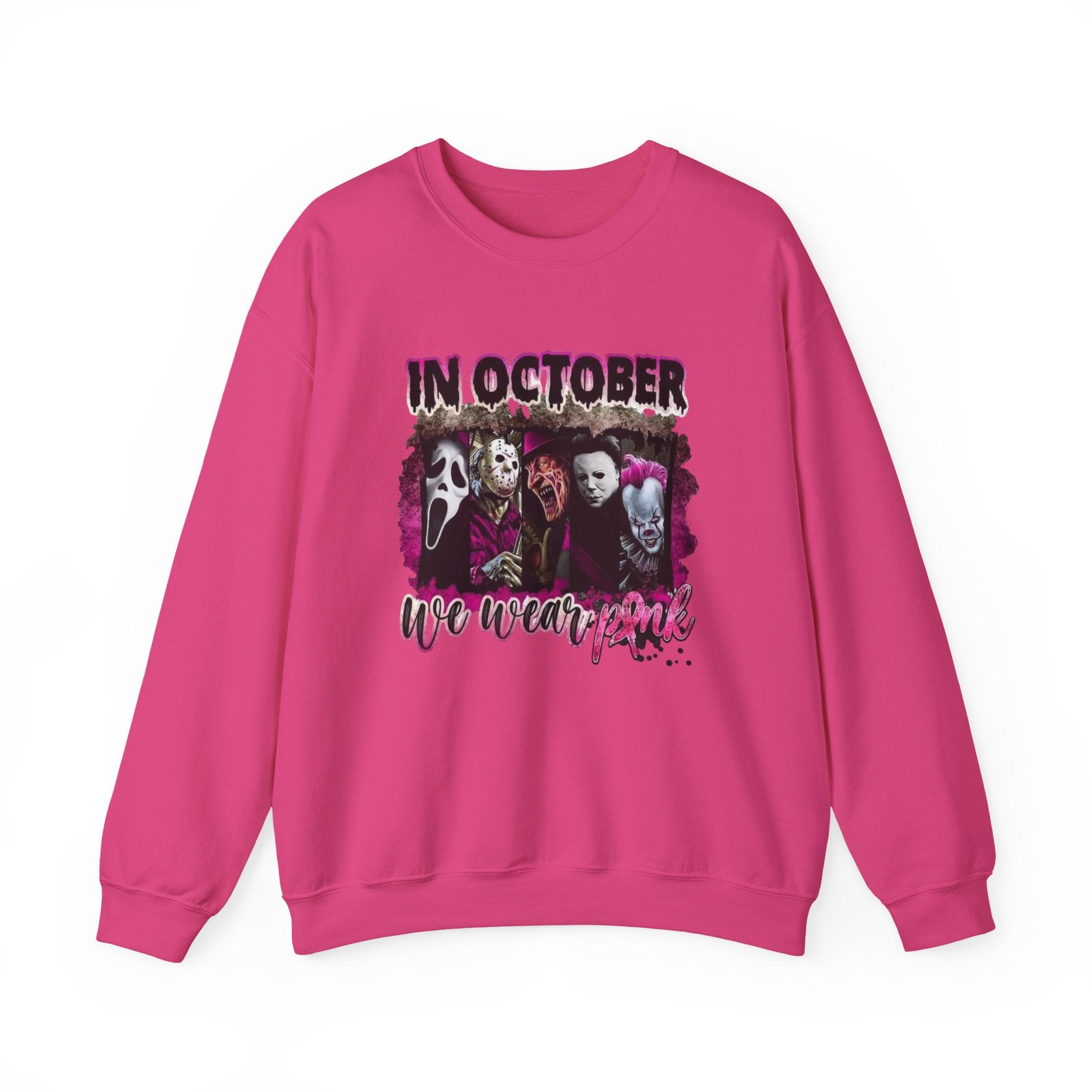 October Horror Crewneck Sweatshirt — "In October We Wear Pink" by Printify