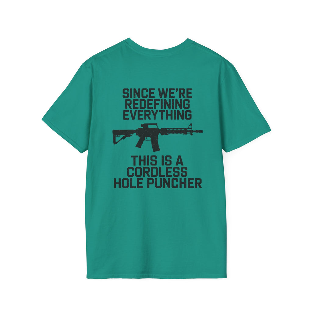 T-Shirt — 'Redefining' Rifle Graphic Pocket Tee by Printify