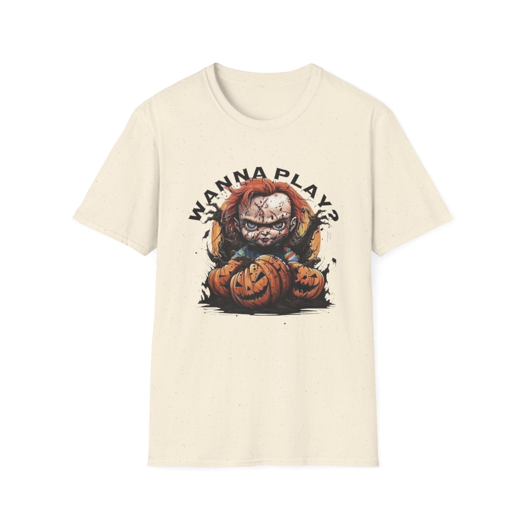 Horror Doll "Wanna Play?" T-Shirt by Printify