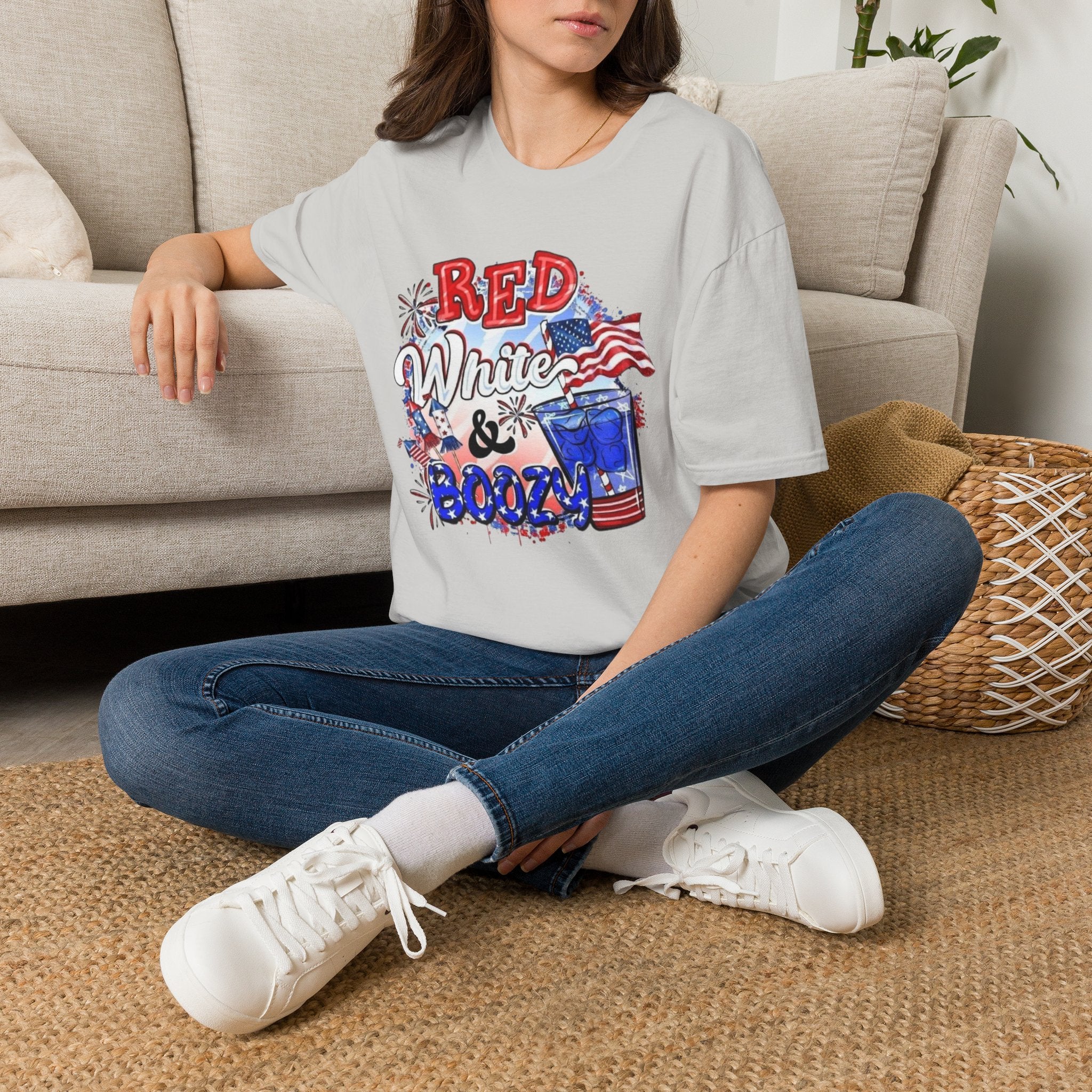 Red, White & Boozy Unisex Softstyle T-Shirt | Patriotic Tee, Independence Day Shirt, Summer Party Wear, BBQ Outfit, Casual Gift by Printify
