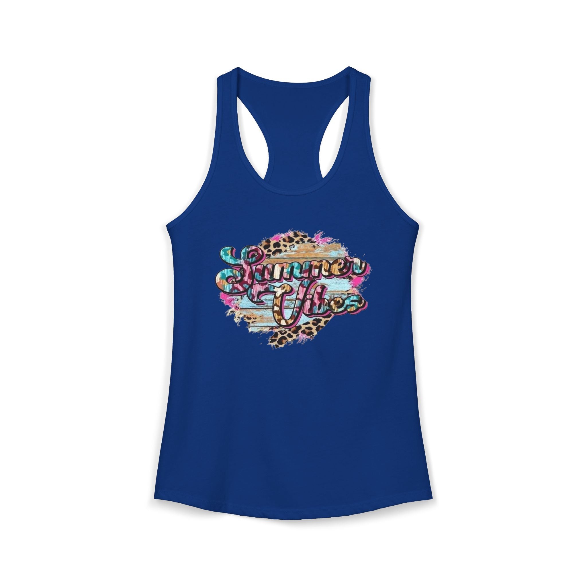 Summer Vibes Racerback Tank Top - Cute Summer Shirt, Beach Outfit, Comfortable Activewear, Gift for Vacation, Pool Party Top by Printify