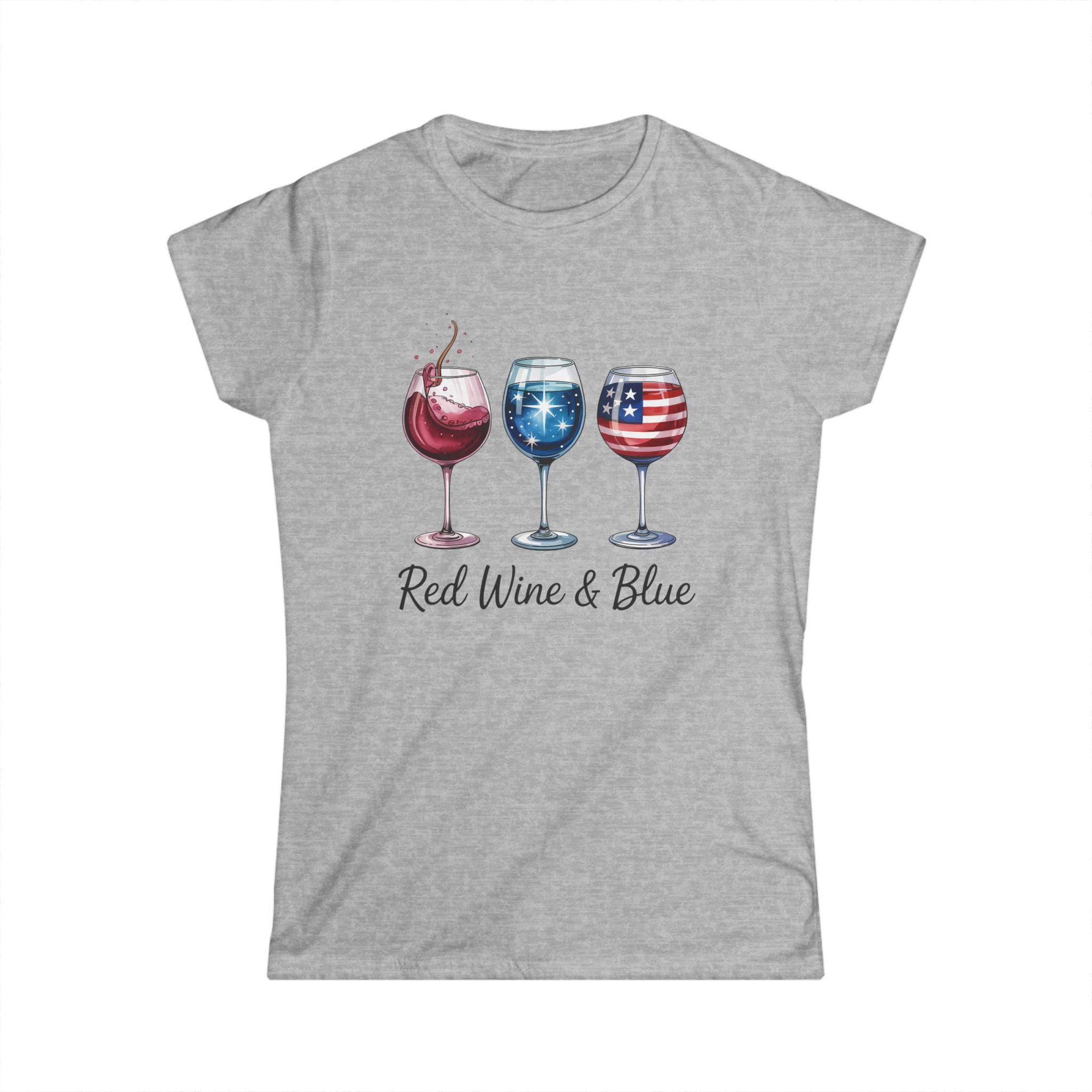 Red Wine & Blue Women's Tee, Patriotic Shirt, 4th of July Apparel, Wine Lover Top, Summer BBQ T-Shirt by Printify
