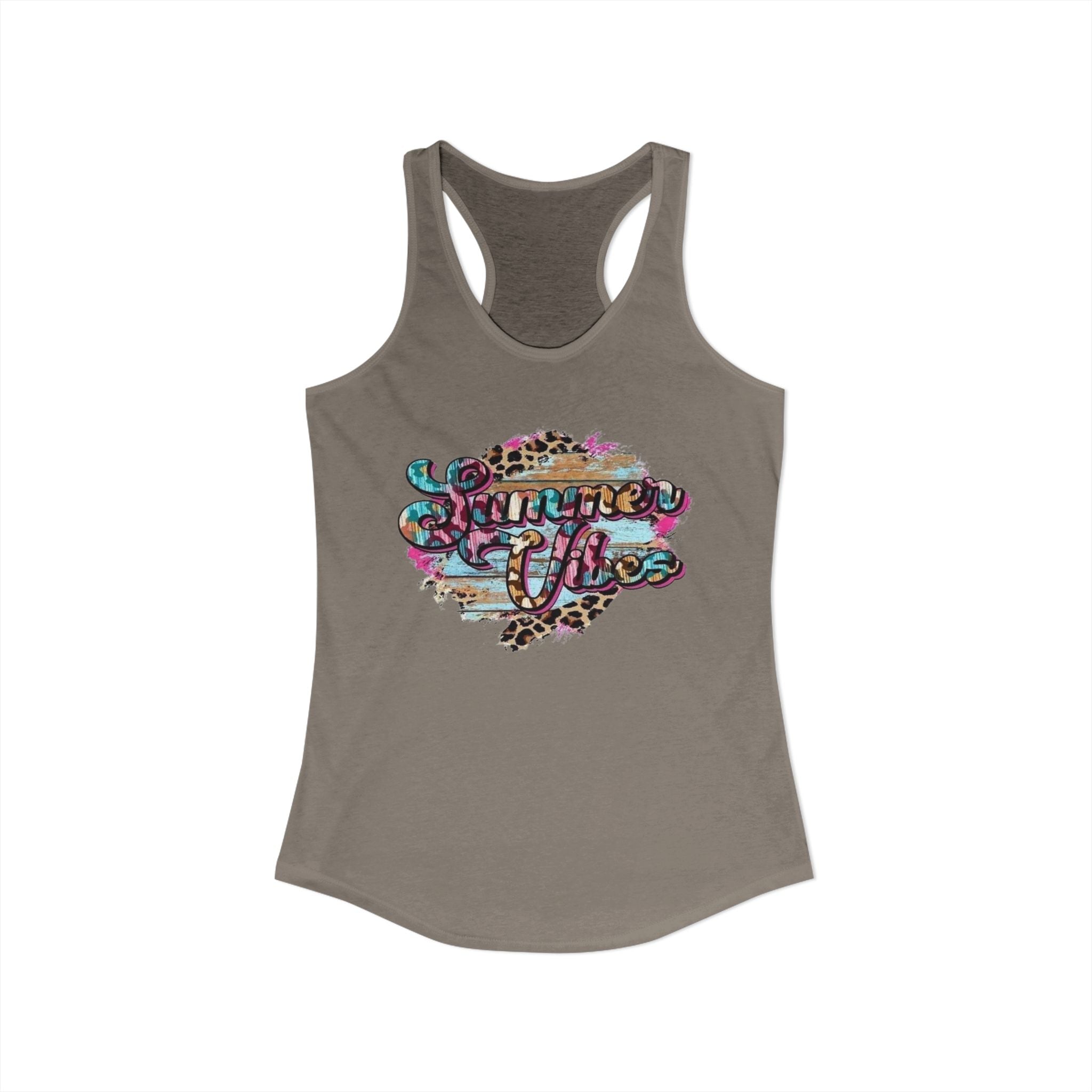Summer Vibes Racerback Tank Top - Cute Summer Shirt, Beach Outfit, Comfortable Activewear, Gift for Vacation, Pool Party Top by Printify