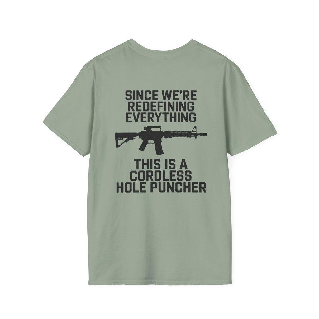 T-Shirt — 'Redefining' Rifle Graphic Pocket Tee by Printify