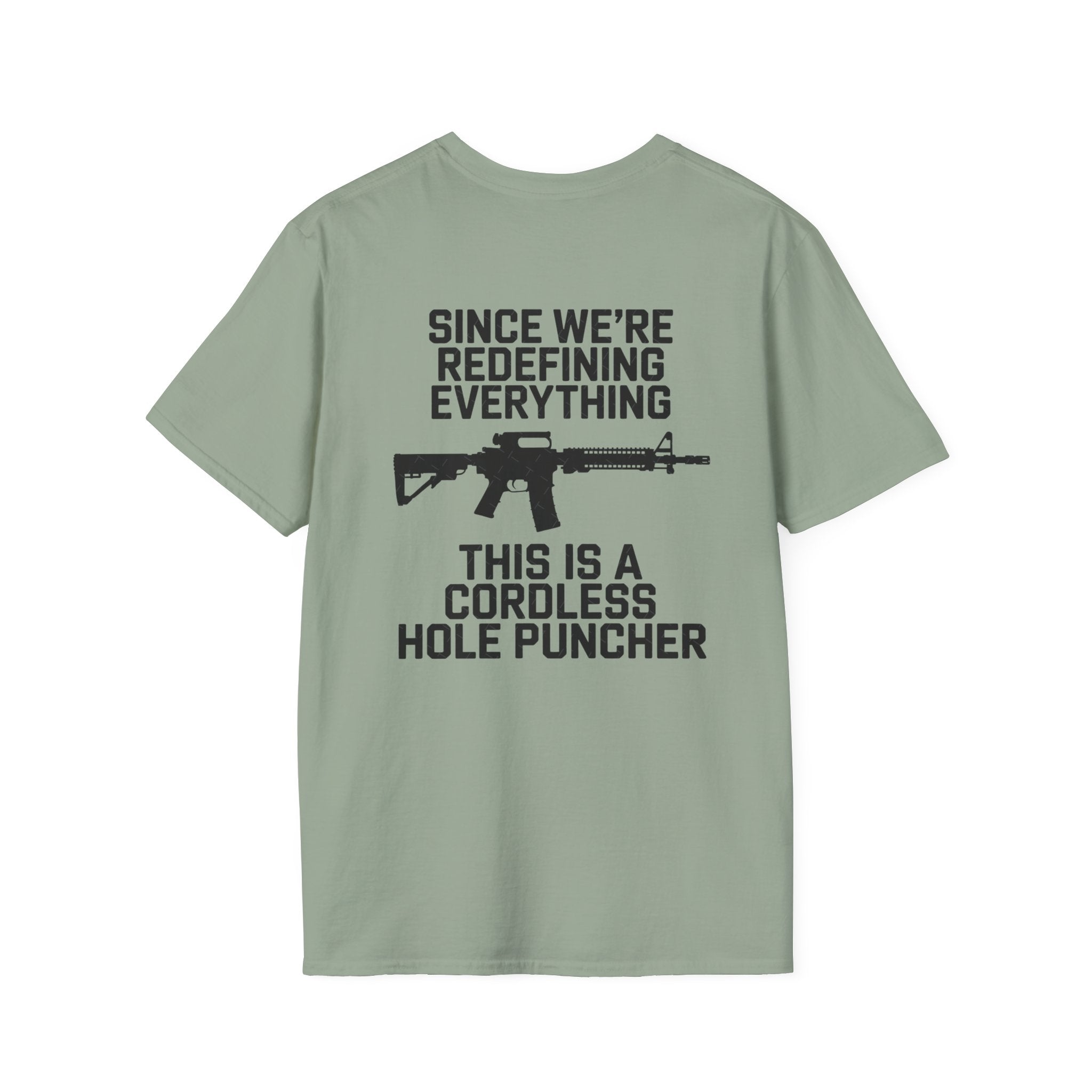 T-Shirt — 'Redefining' Rifle Graphic Pocket Tee by Printify