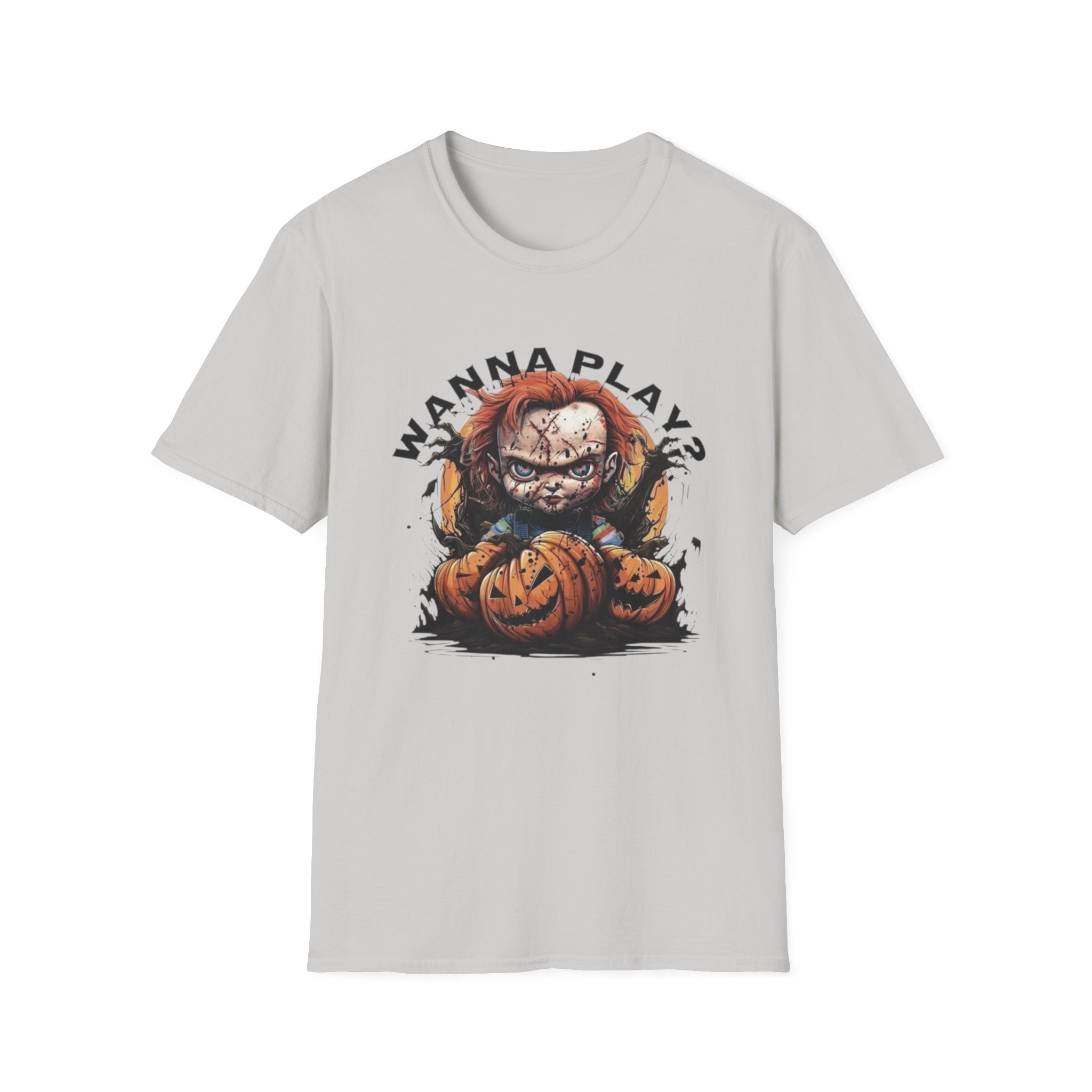 Horror Doll "Wanna Play?" T-Shirt by Printify