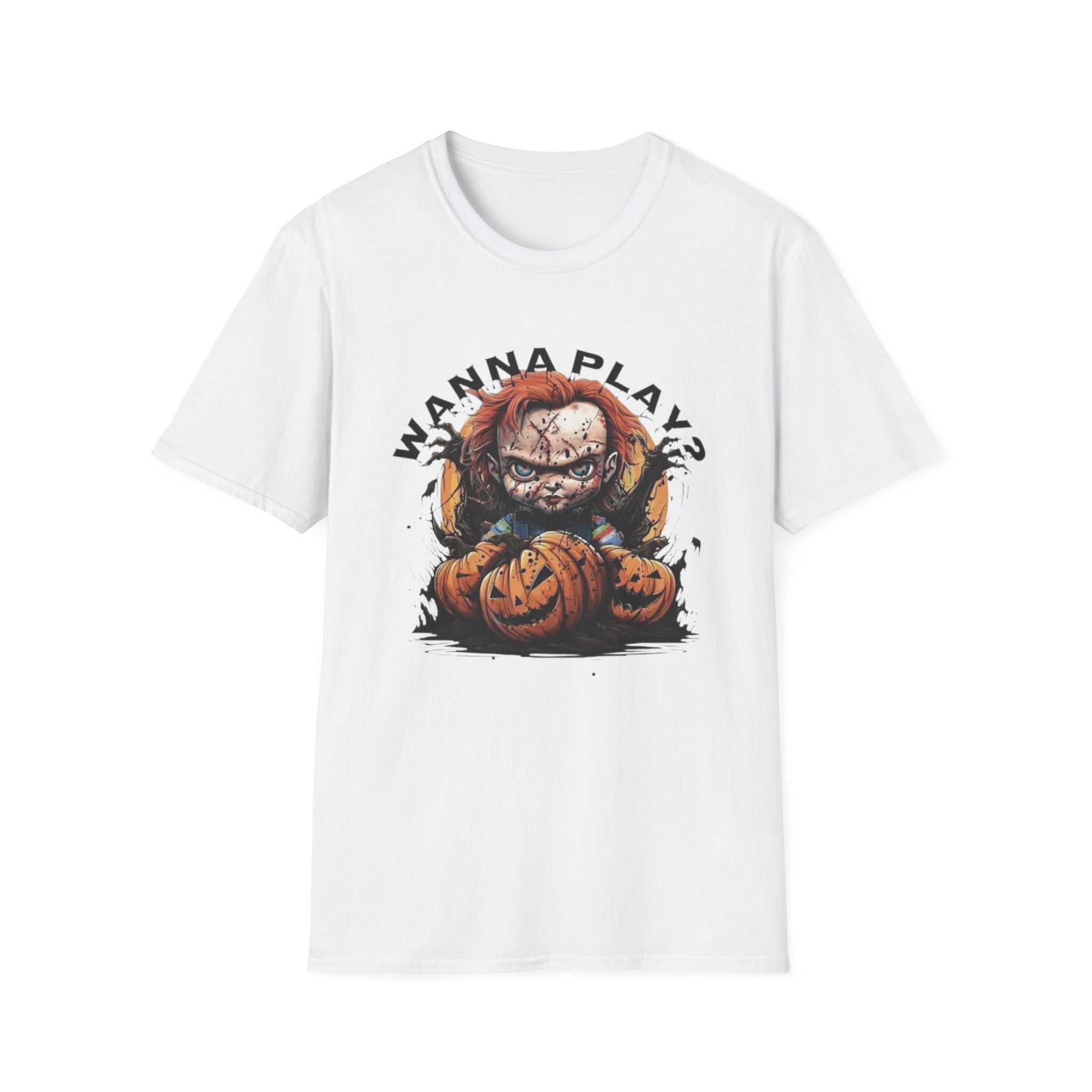 Horror Doll "Wanna Play?" T-Shirt by Printify