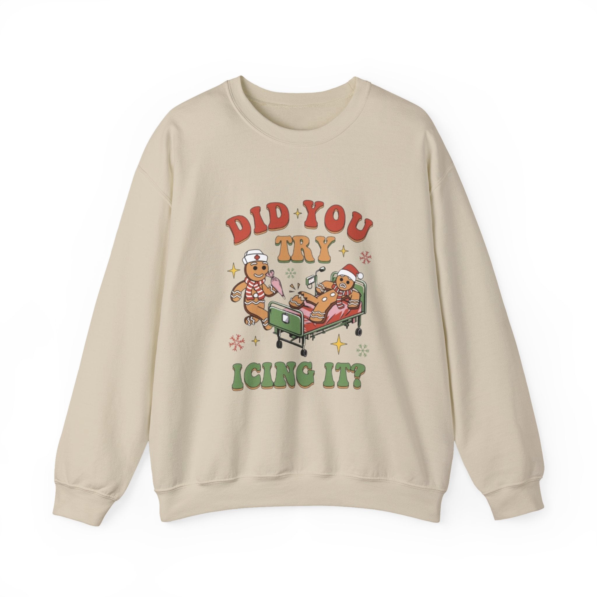 Holiday Gingerbread Sweatshirt — "Did You Try Icing It?" Cozy Christmas Crewneck by Printify