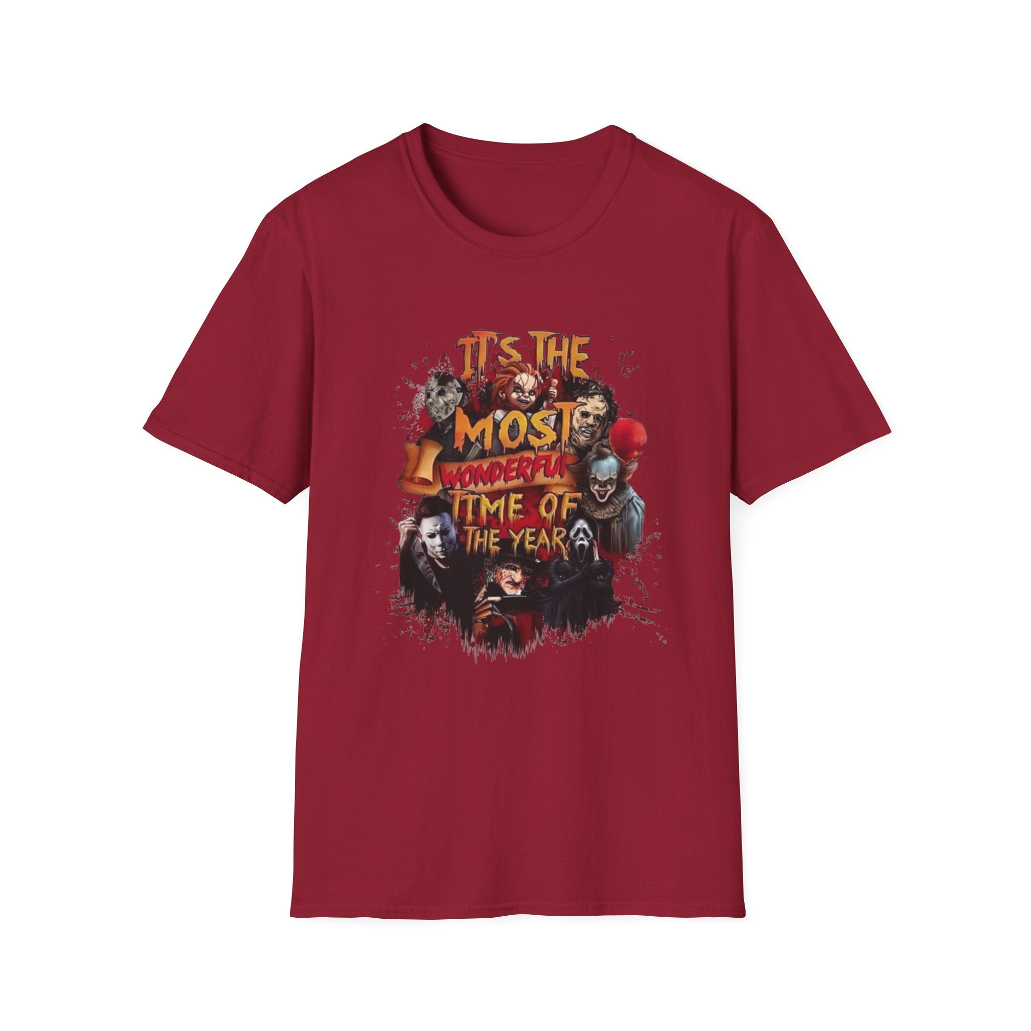 T-Shirt — "Tis The Most Wonderful Time Of The Year" Horror Clown Holiday Tee by Printify