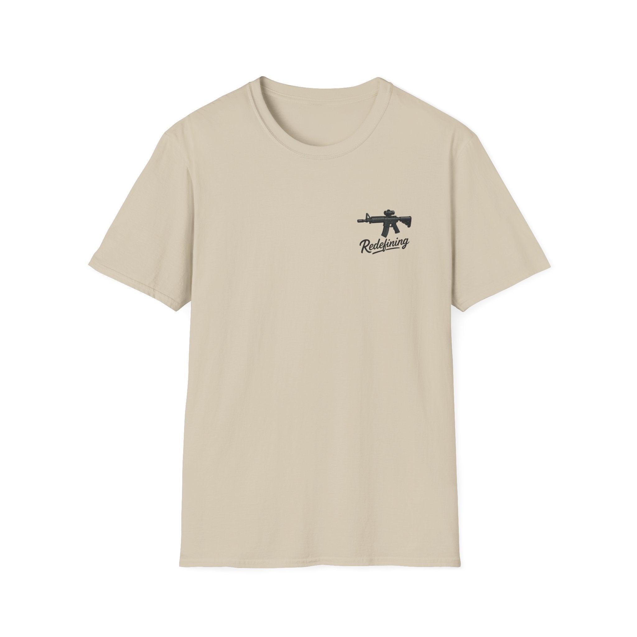 T-Shirt — 'Redefining' Rifle Minimalist Graphic Tee by Printify