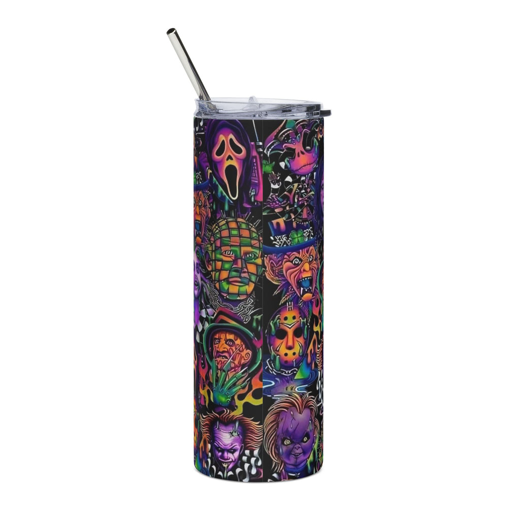 Horror Icons 20oz Stainless Steel Tumbler — Neon Cult Classic Faces Travel Cup by Printify