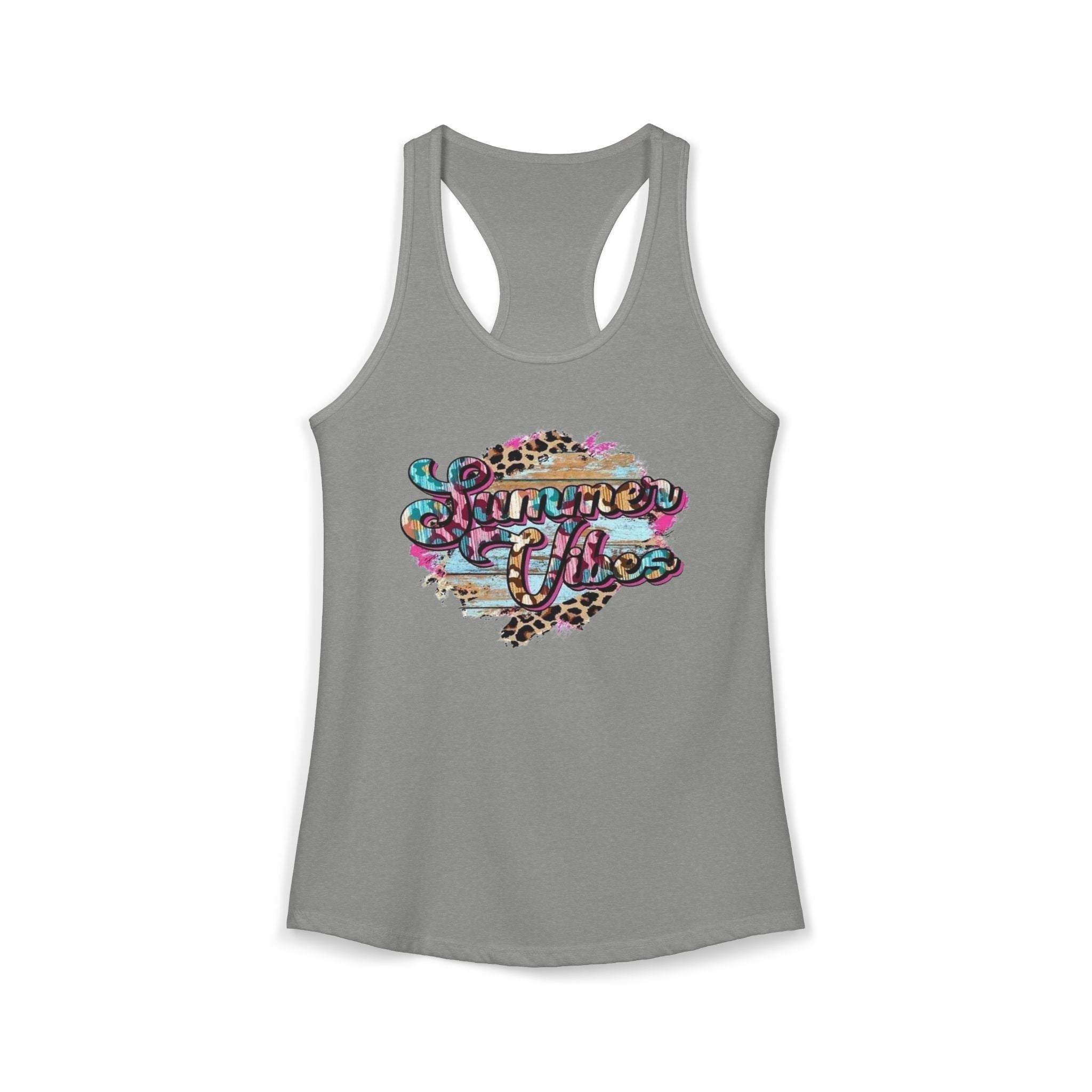 Summer Vibes Racerback Tank Top - Cute Summer Shirt, Beach Outfit, Comfortable Activewear, Gift for Vacation, Pool Party Top by Printify