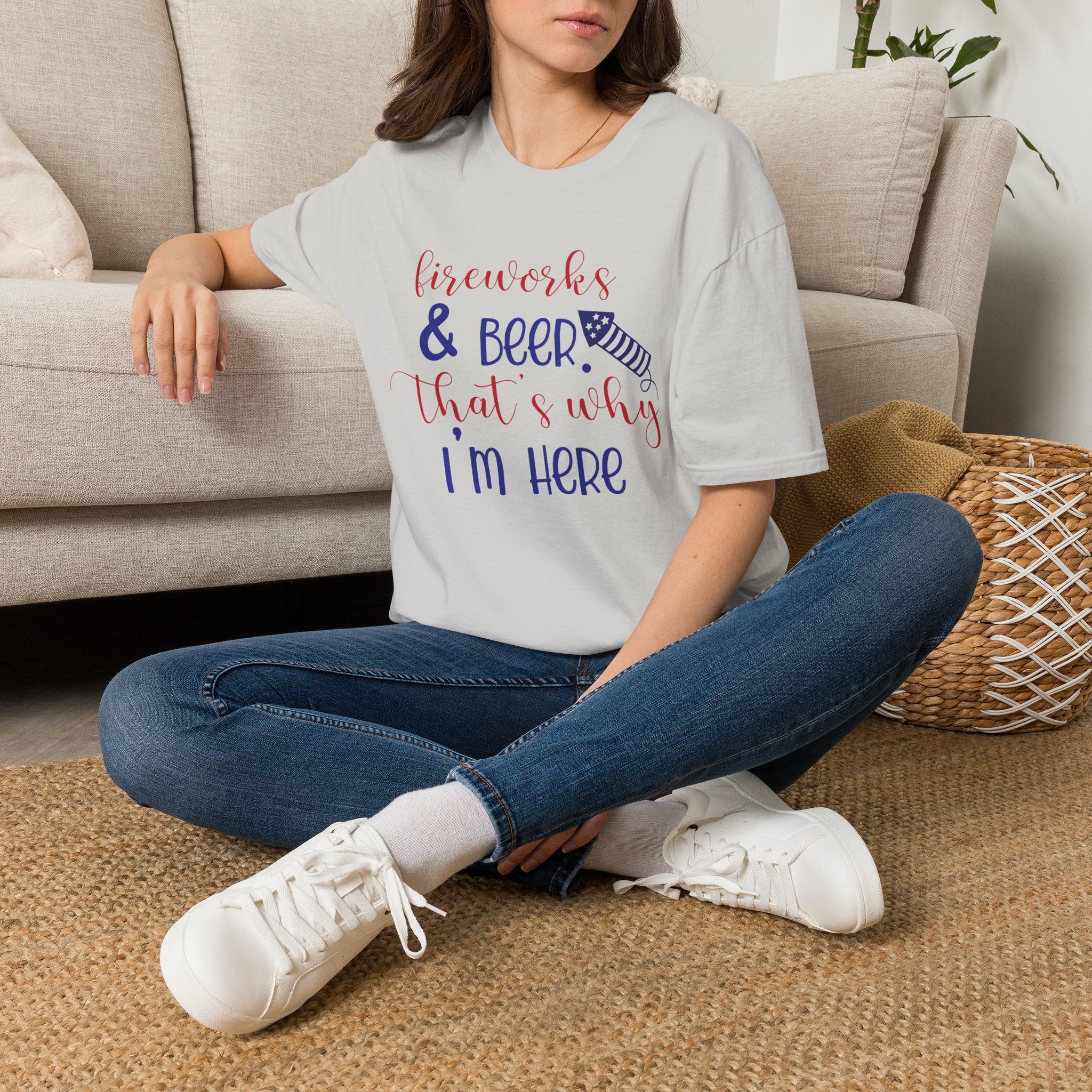 Fireworks & Beer Unisex Softstyle T-Shirt, 4th of July Shirt, Summer BBQ Tee, Celebration Outfit, Casual Party Wear by Printify