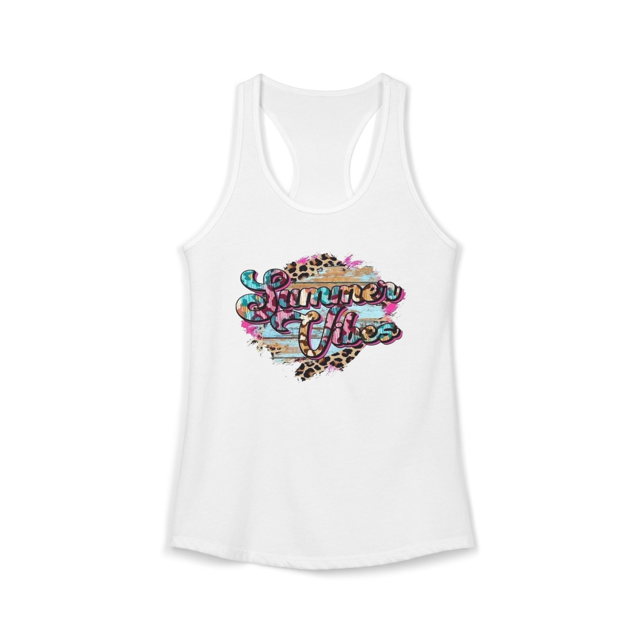 Summer Vibes Racerback Tank Top - Cute Summer Shirt, Beach Outfit, Comfortable Activewear, Gift for Vacation, Pool Party Top by Printify