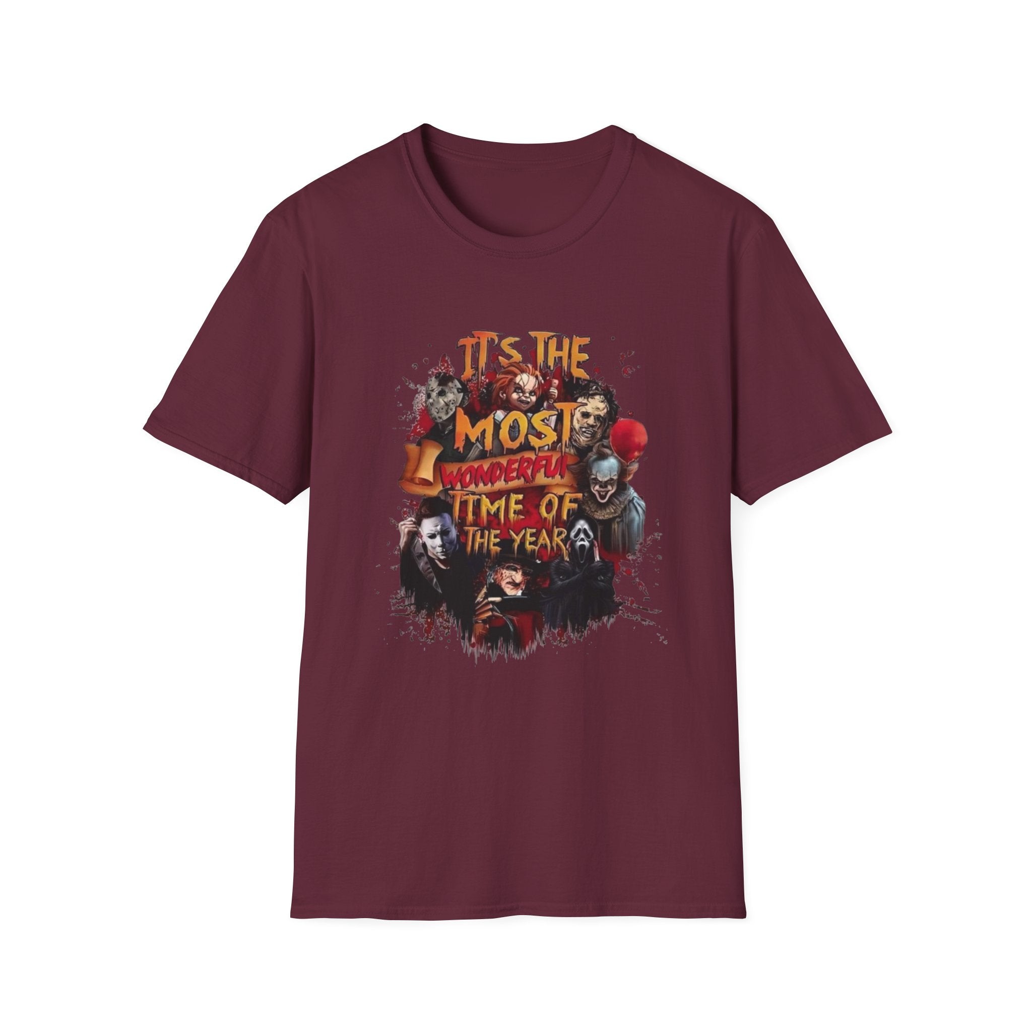 T-Shirt — "Tis The Most Wonderful Time Of The Year" Horror Clown Holiday Tee by Printify