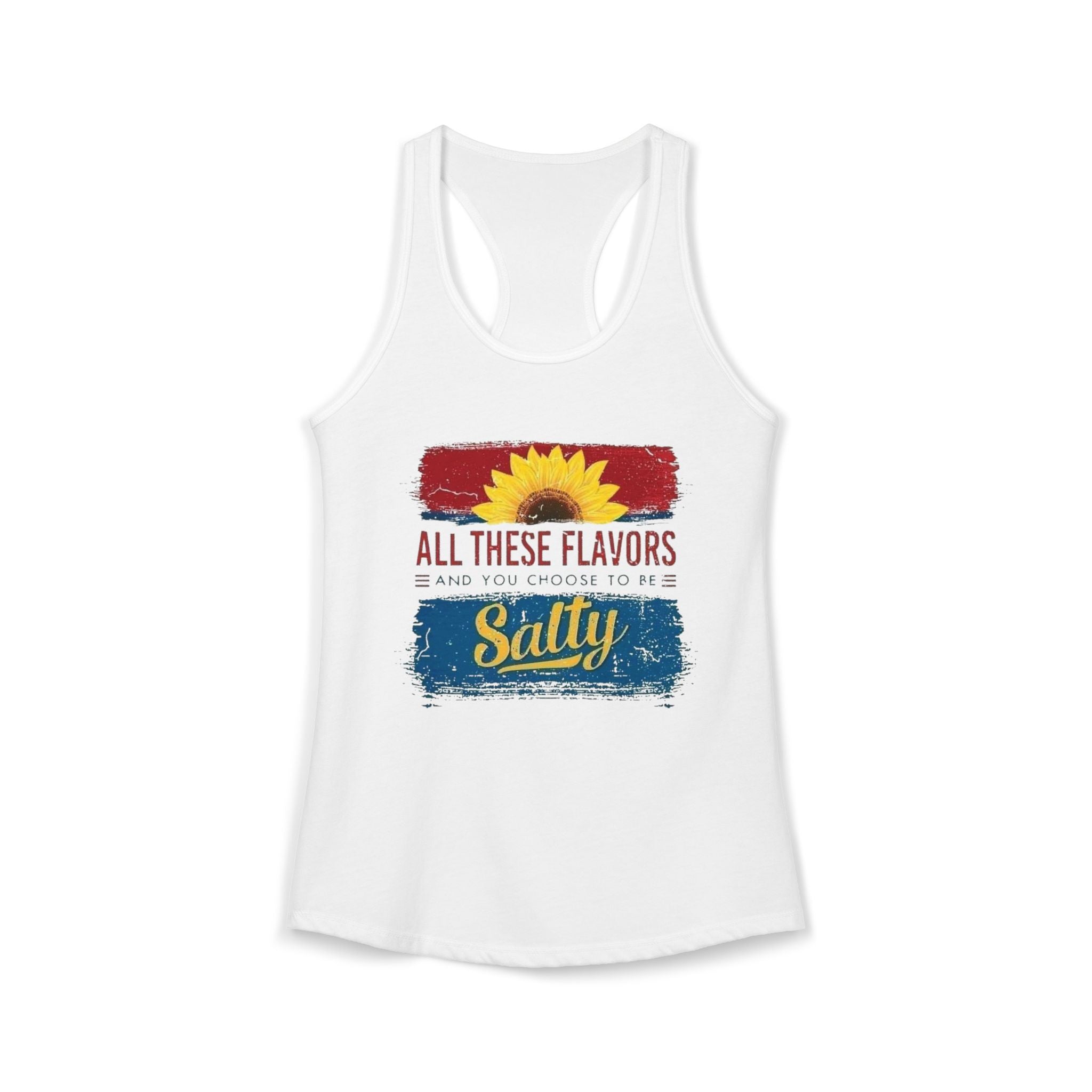 Salty Flavors Racerback Tank Top, Casual Summer Shirt, Beach Wear, Gift for Friends, Fun Party Top, Outdoor Activities by Printify