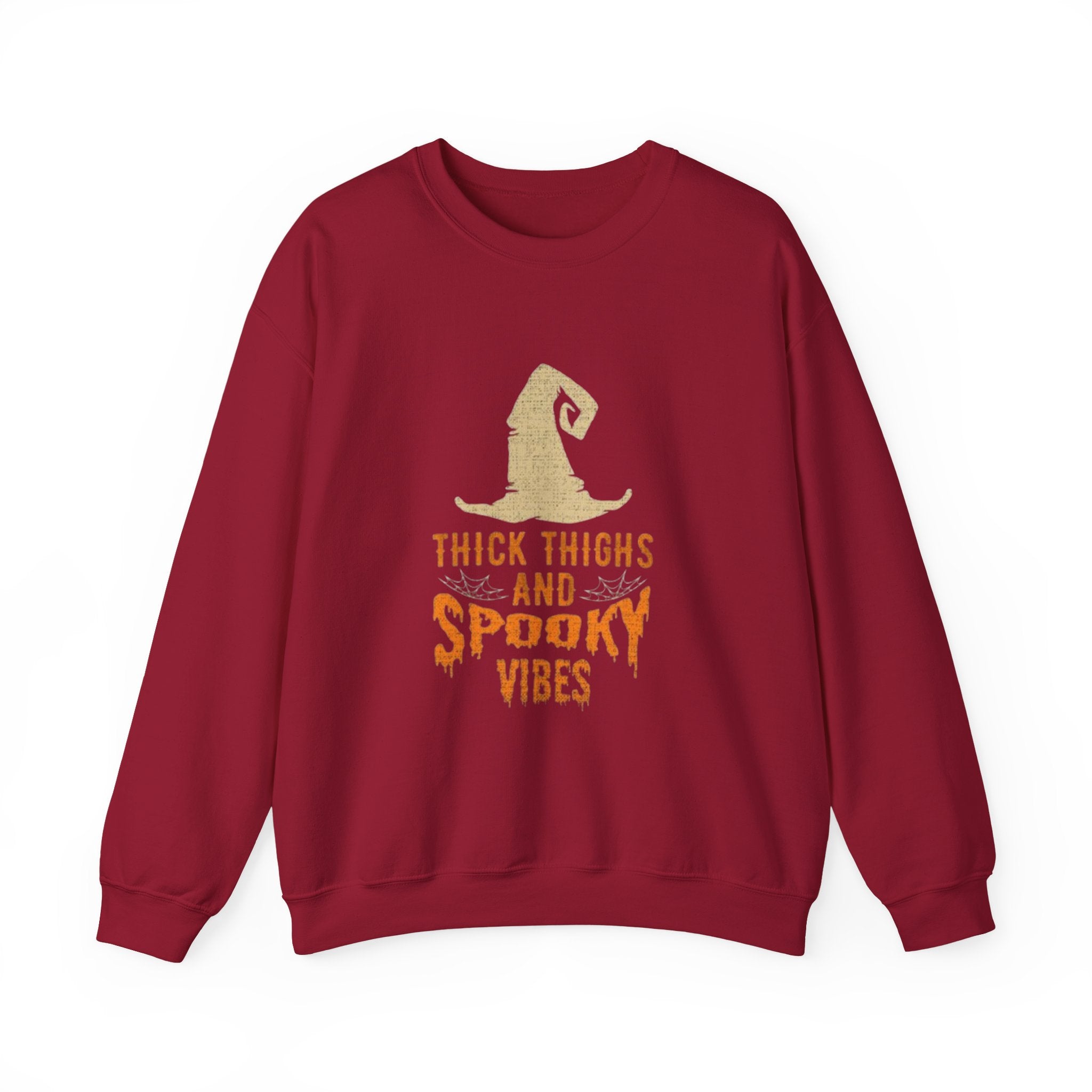 Spooky Vibes Sweatshirt — "Thick Thighs and Spooky Vibes" Halloween Crewneck by Printify