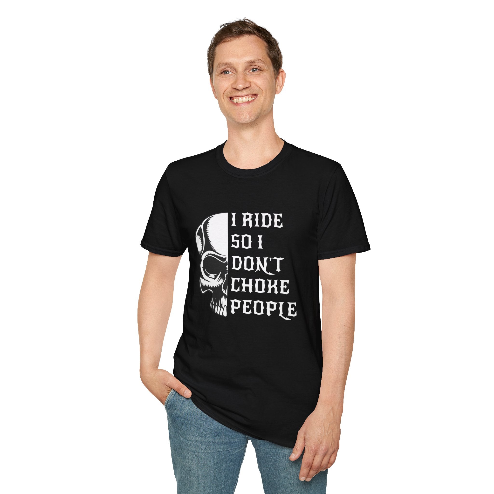 I Ride So I Don't Choke People Skull T-Shirt — Funny Biker Motorcycle Tee by Printify