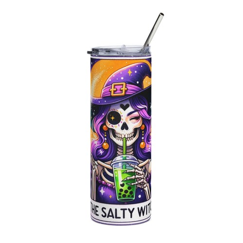 20oz Tumbler — Witch Sugar Skull Boba Tea Stainless Steel Travel Cup by Printify