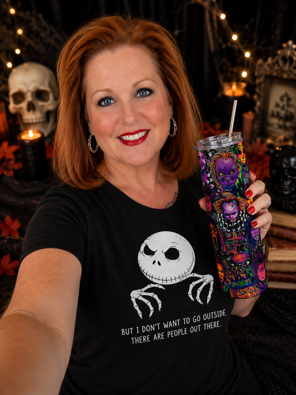 Horror Icons 20oz Stainless Steel Tumbler — Neon Cult Classic Faces Travel Cup by Printify