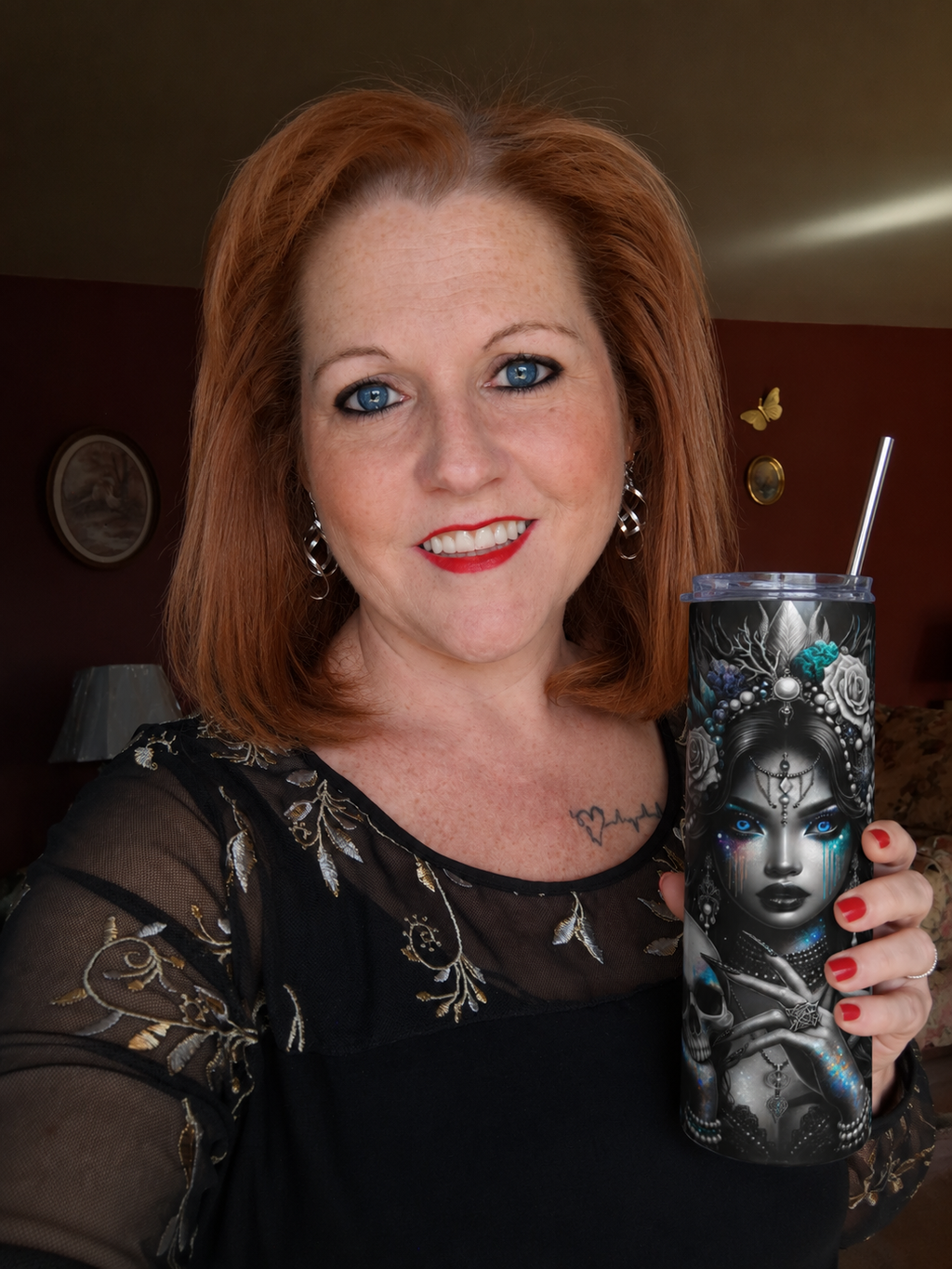 20oz Stainless Steel Tumbler — Gothic Mermaid Skull Art, Teal & Silver Stainless Travel Cup by Printify