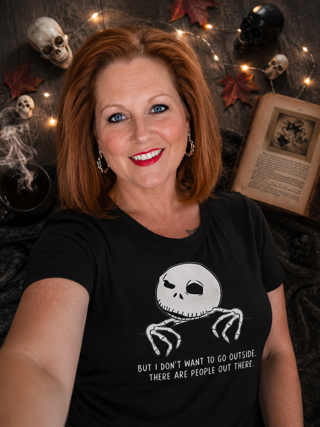 T-Shirt — Jack Skellington Peekaboo "No I Don’t Want To Go Outside" Halloween Tee by Printify