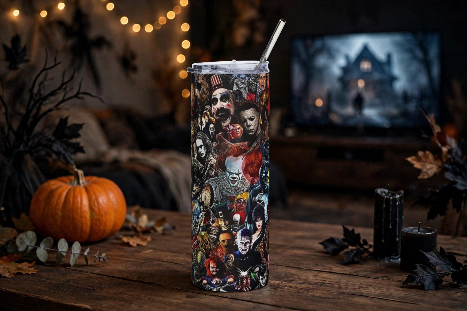 Horror-Themed Tumbler, 20oz - Perfect for Movie Lovers, Halloween, Parties, Collectors, Gifts by Printify