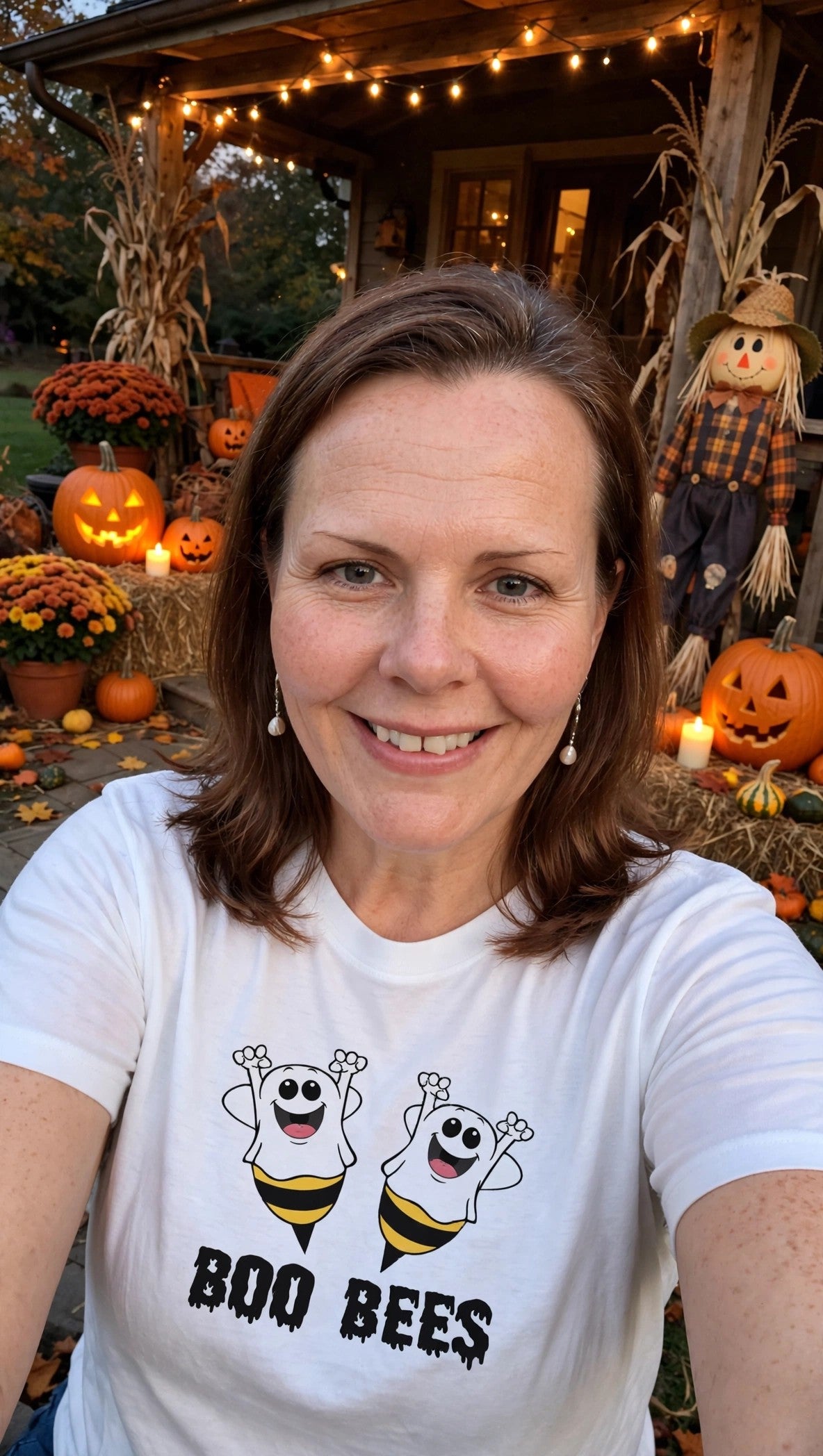 Women's Tee - 'Boo Bees' Cute Halloween Ghost Bee Graphic Shirt by Printify