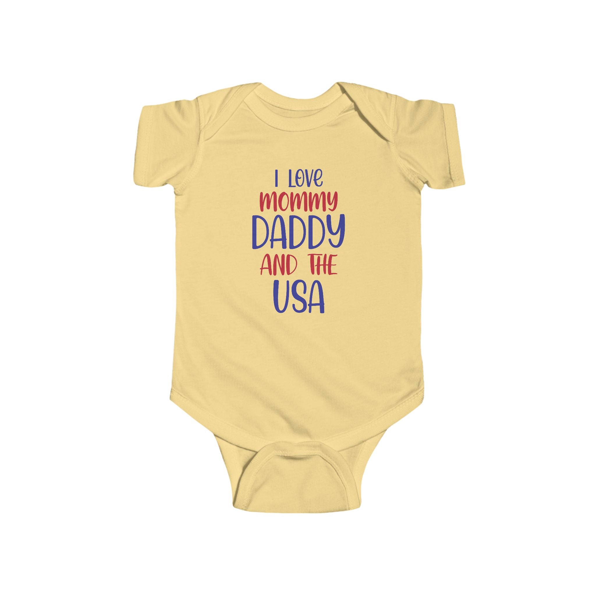 I Love Mommy Daddy and the USA Infant Bodysuit, Baby Gift, Toddler Clothing, Patriotic Baby Outfit, 4th of July Outfit, Cute Baby Clothes by Printify
