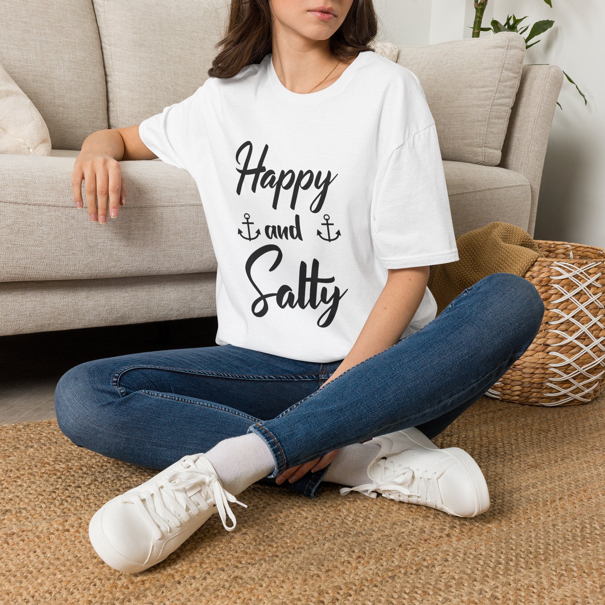 Happy and Salty T-Shirt — Nautical Anchor Graphic Tee by Printify