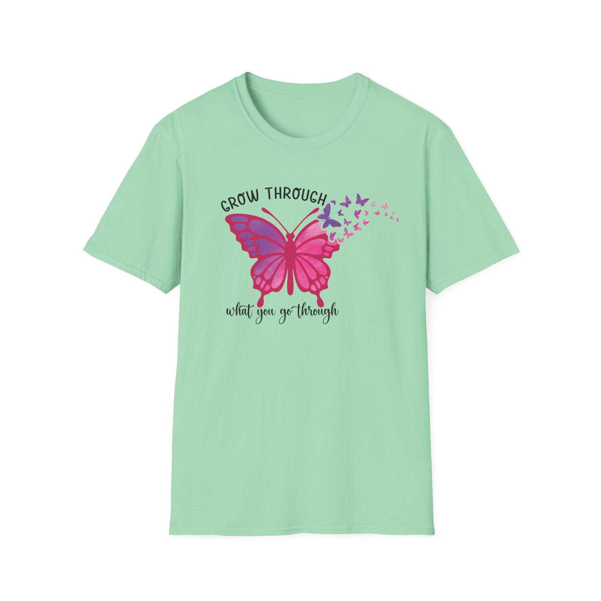 Grow Through What You Go Through Butterfly T-Shirt — Inspirational Women's Tee by Printify