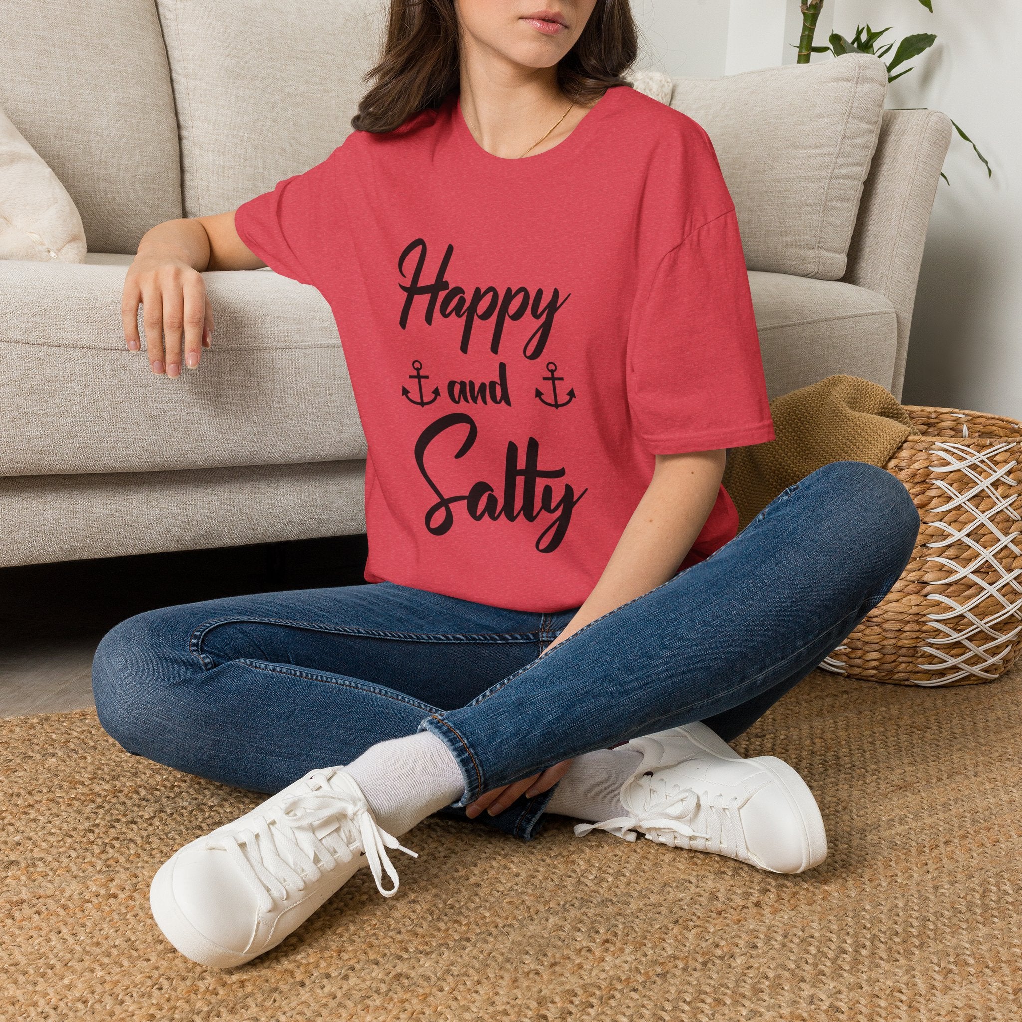 Happy and Salty T-Shirt — Nautical Anchor Graphic Tee by Printify