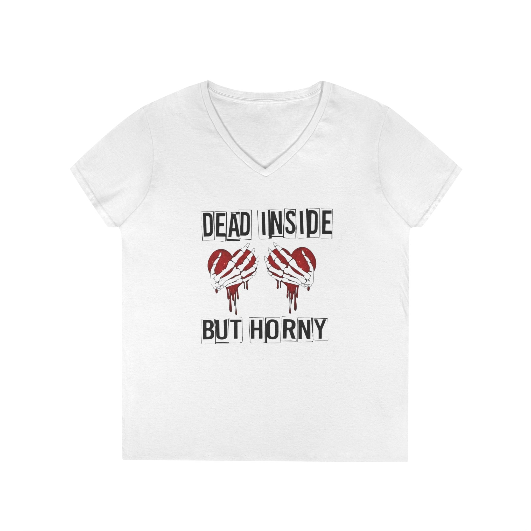 Dead Inside But Romantic — Funny Valentine's Day V-Neck T-Shirt by Printify