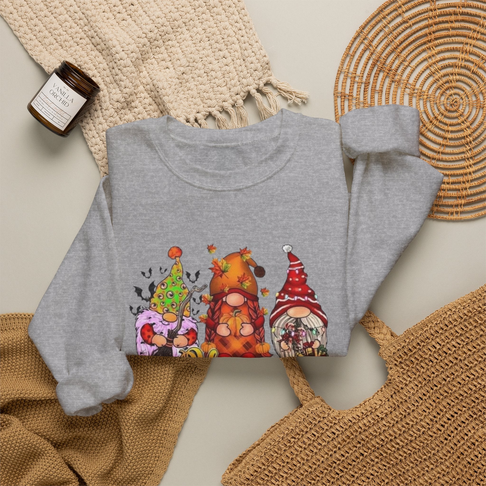 Festive Crewneck Sweatshirt - Hallo Thank-Smas Design, Fall Apparel, Winter Wardrobe Essential, Holiday Gift, Cozy Casual Wear by Printify