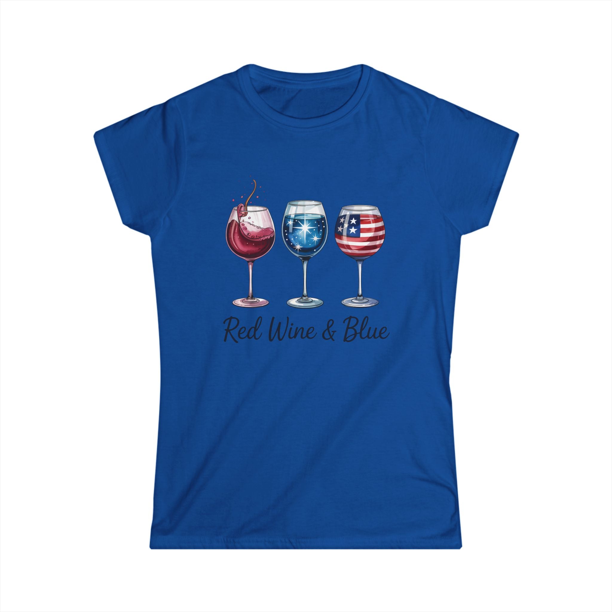 Red Wine & Blue Women's Tee, Patriotic Shirt, 4th of July Apparel, Wine Lover Top, Summer BBQ T-Shirt by Printify