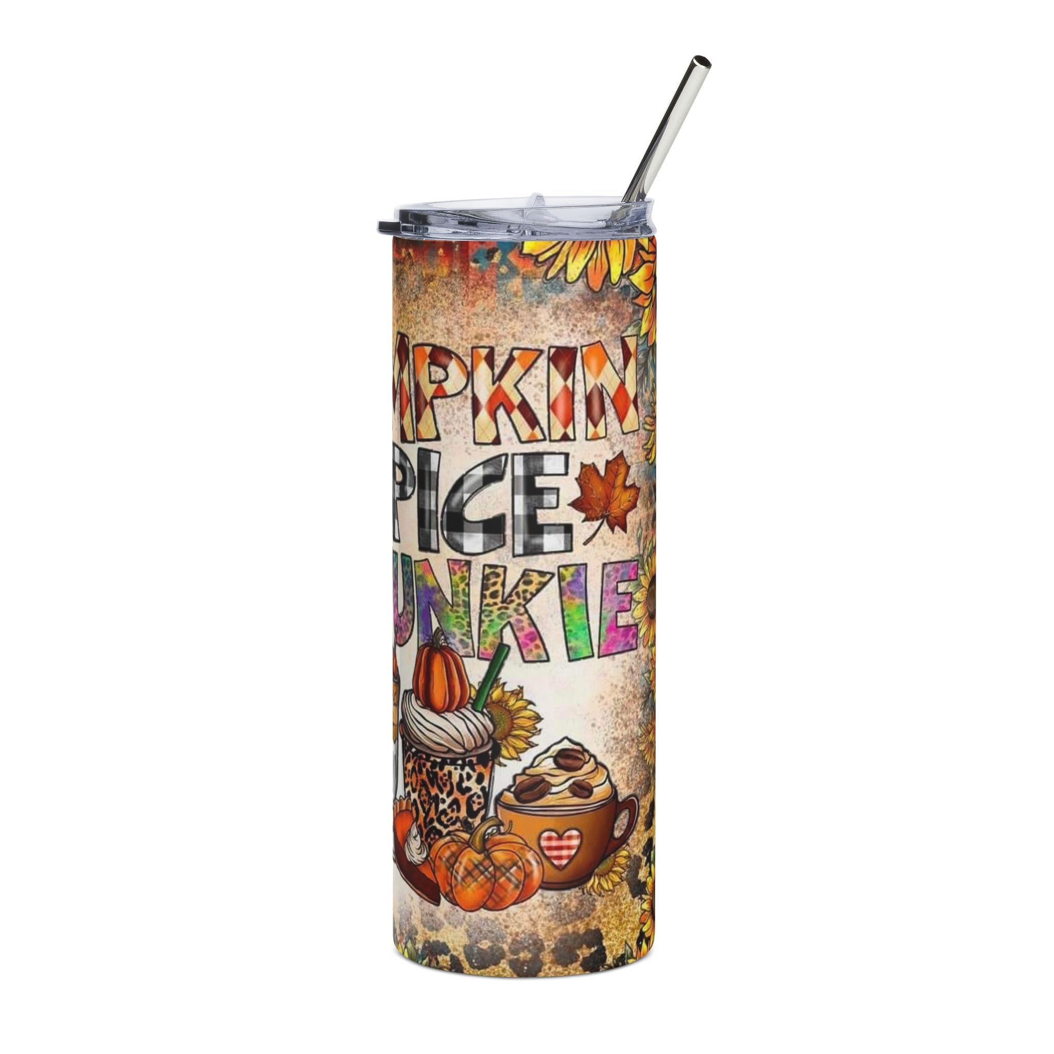 Pumpkin Spice Junkie 20oz Stainless Steel Tumbler — Fall Gnome Coffee Cup by Printify