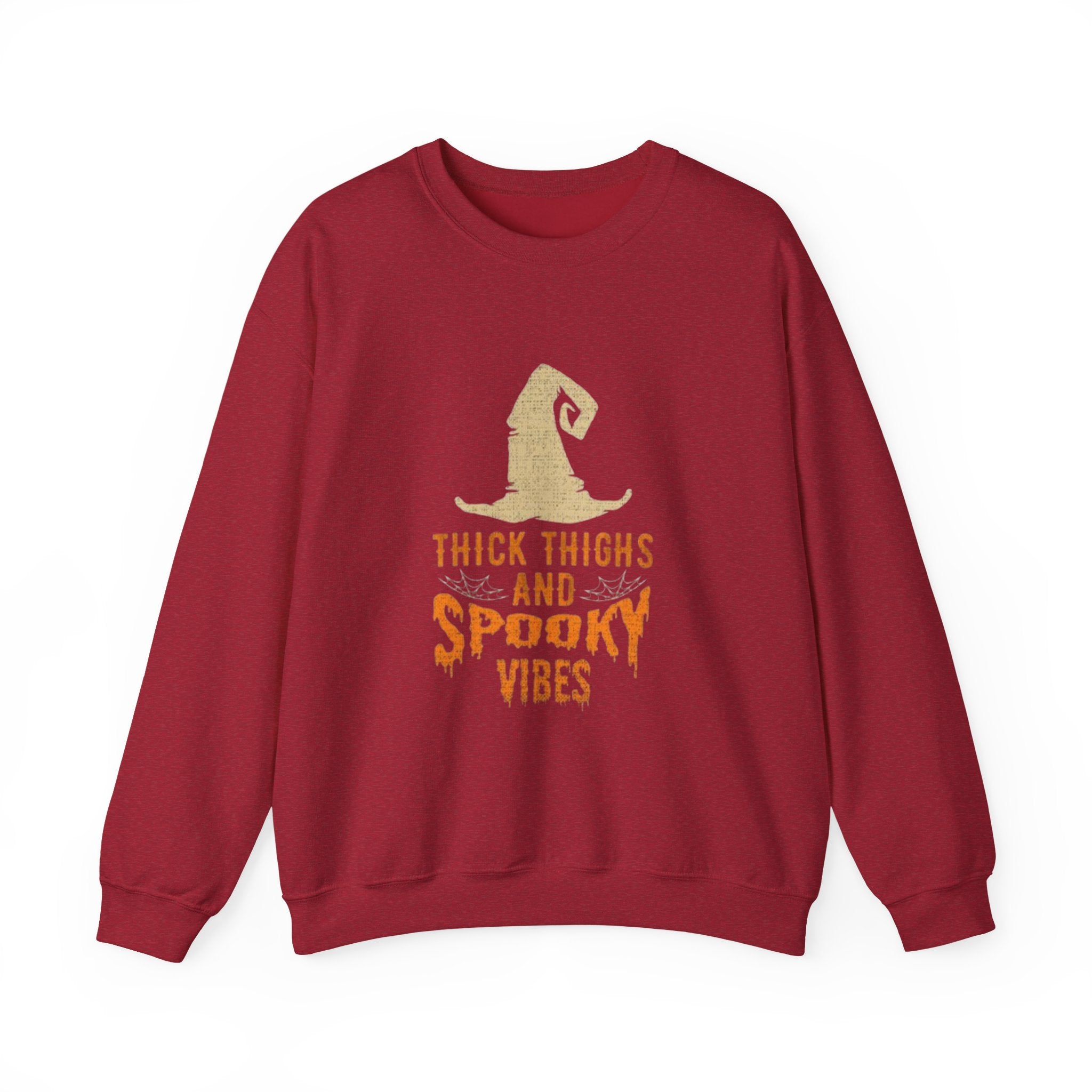 Spooky Vibes Sweatshirt — "Thick Thighs and Spooky Vibes" Halloween Crewneck by Printify