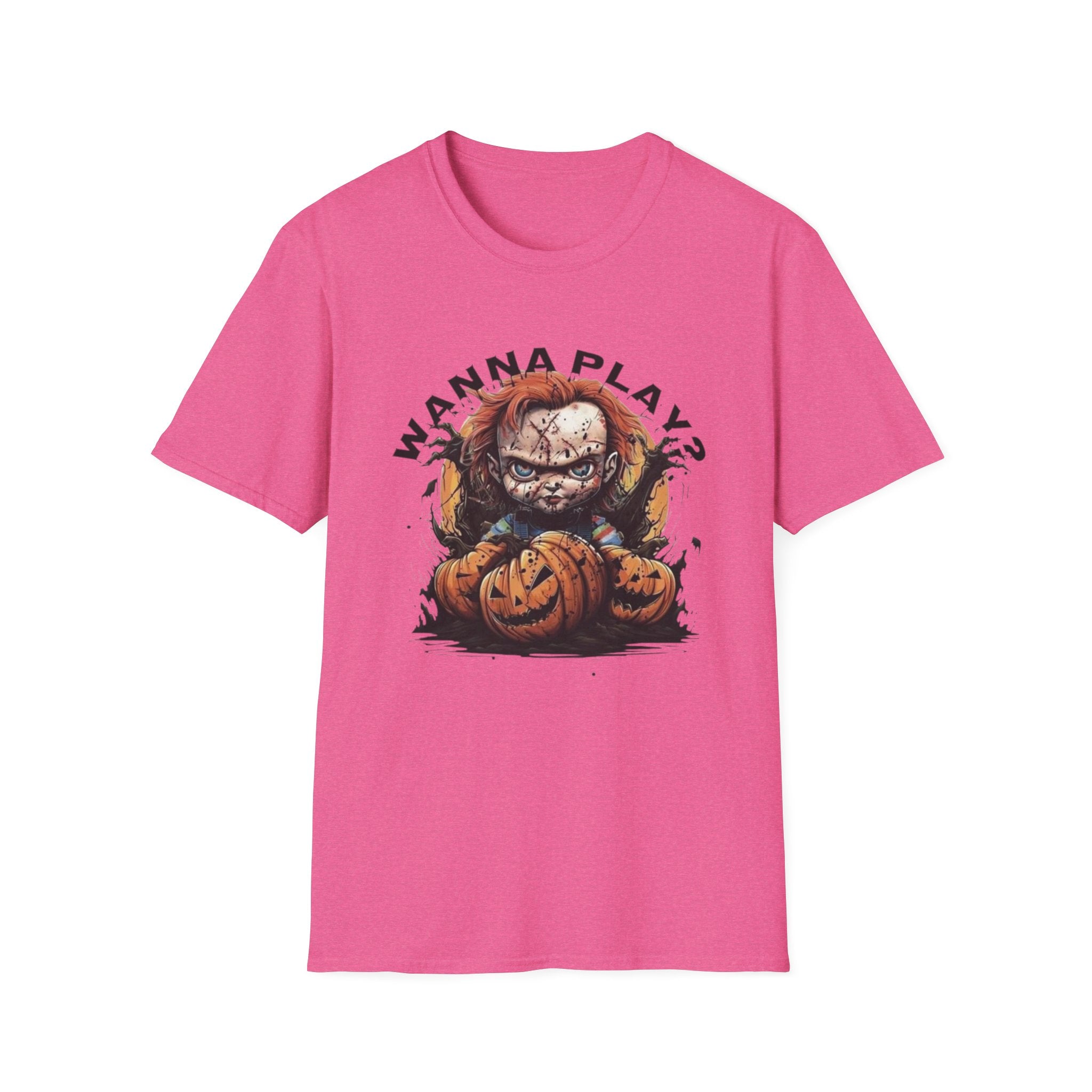 Horror Doll "Wanna Play?" T-Shirt by Printify