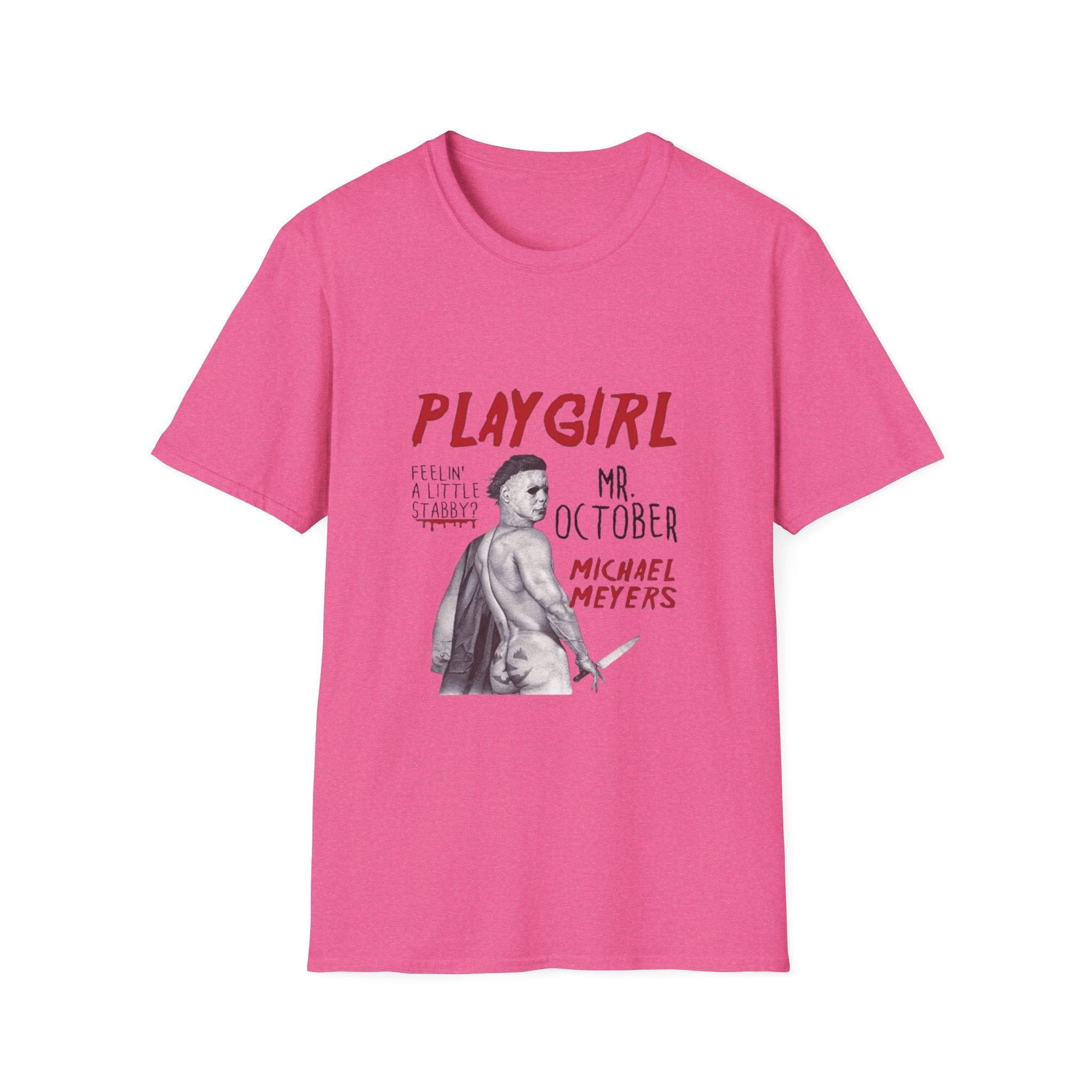 Playgirl Michael Myers T‑Shirt — 'Playgirl' Horror Movie Tee (Mr. October / Feelin' A Little Stabby?) by Printify