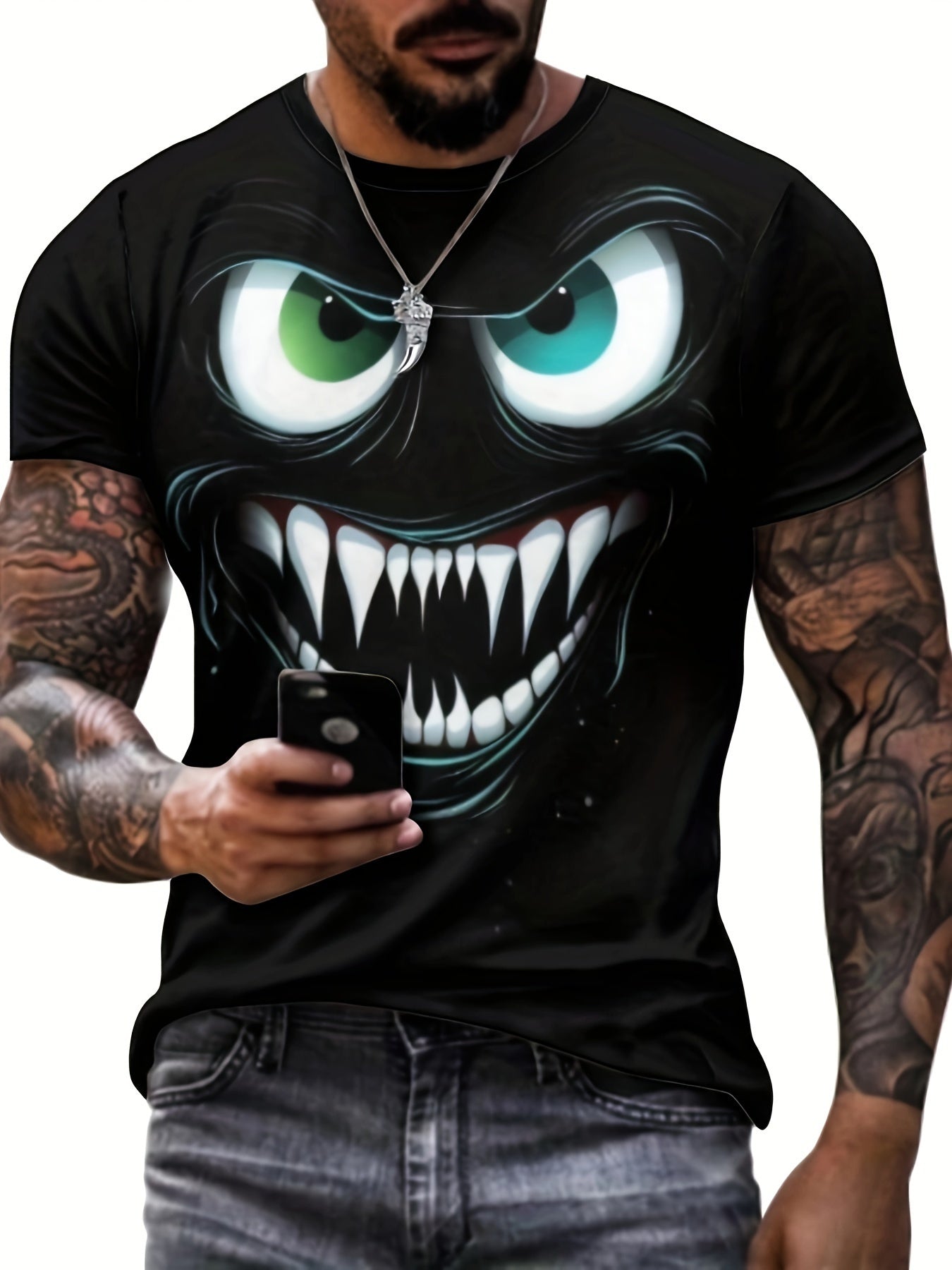 3D Evil Smile Shirt for Men – Streetwear Graphic Short Sleeve Tee by FitiqueFit