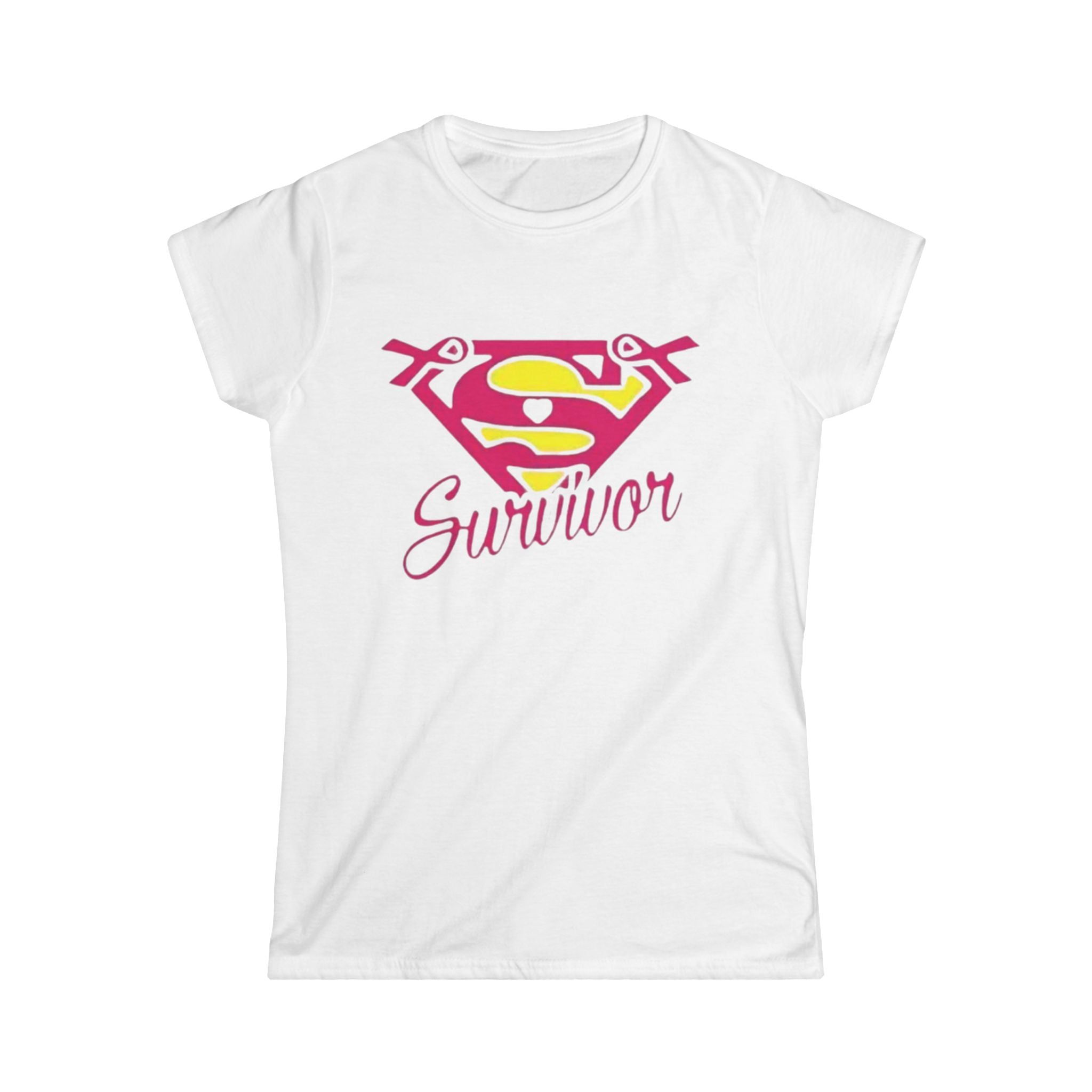 Survivor Super S Women's Tee — Breast Cancer Awareness Pink & Yellow Emblem by Printify