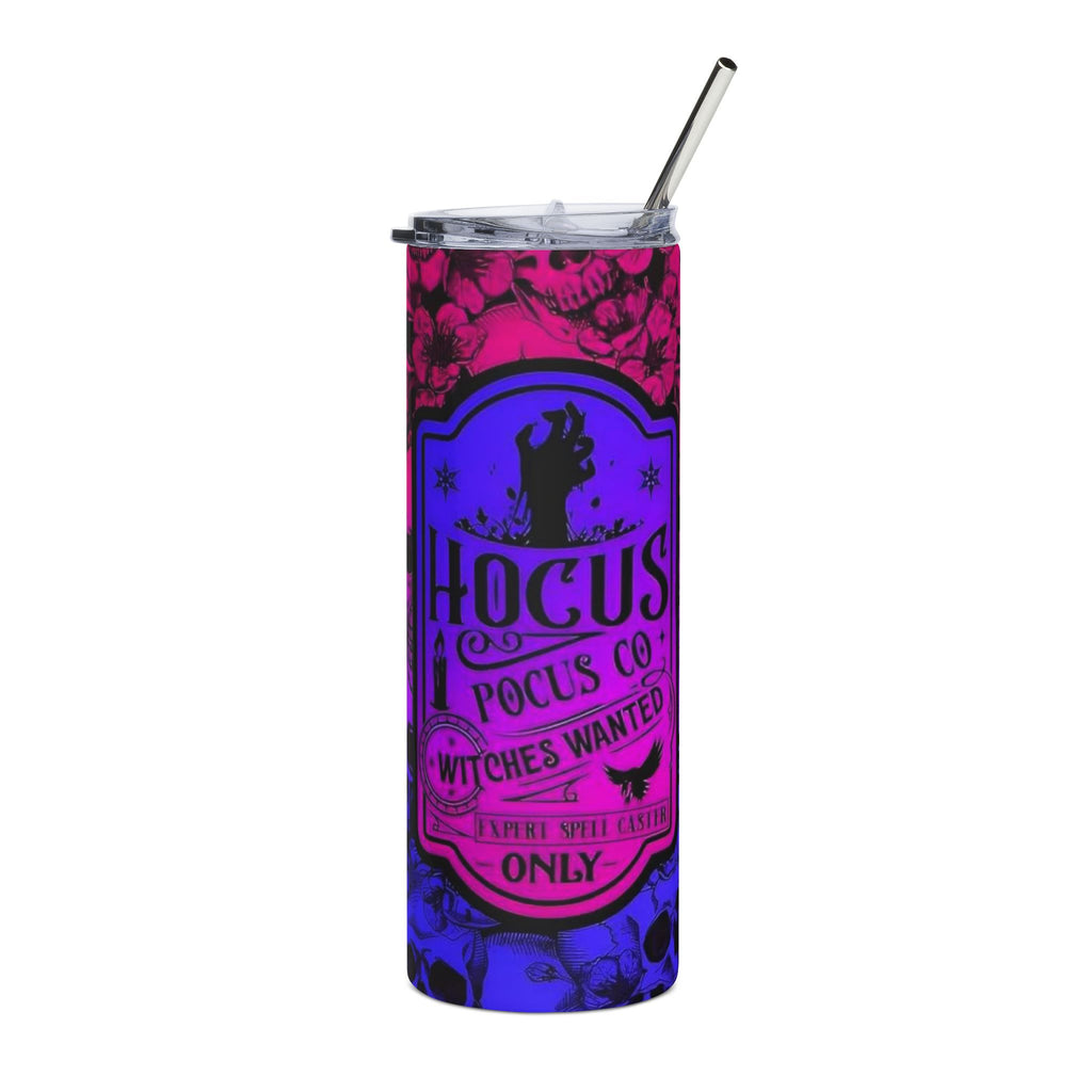 Hocus Pocus Co. 20oz Stainless Steel Tumbler – Neon Skull Witch Vibes by Printify