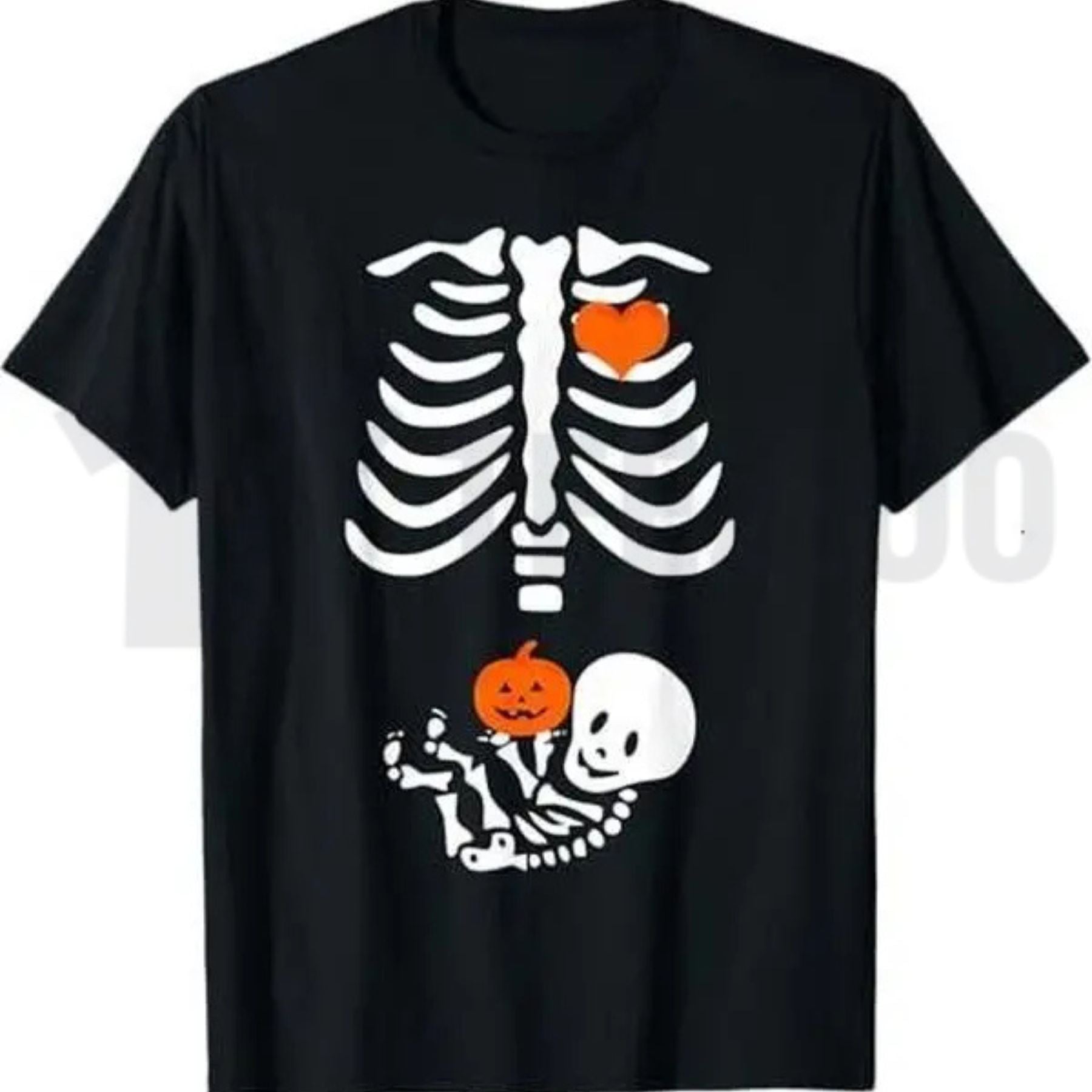 Skeleton Baby Rib Cage Maternity Funny Halloween Pregnant Pumpkin Graphic T-Shirt by Teezioo