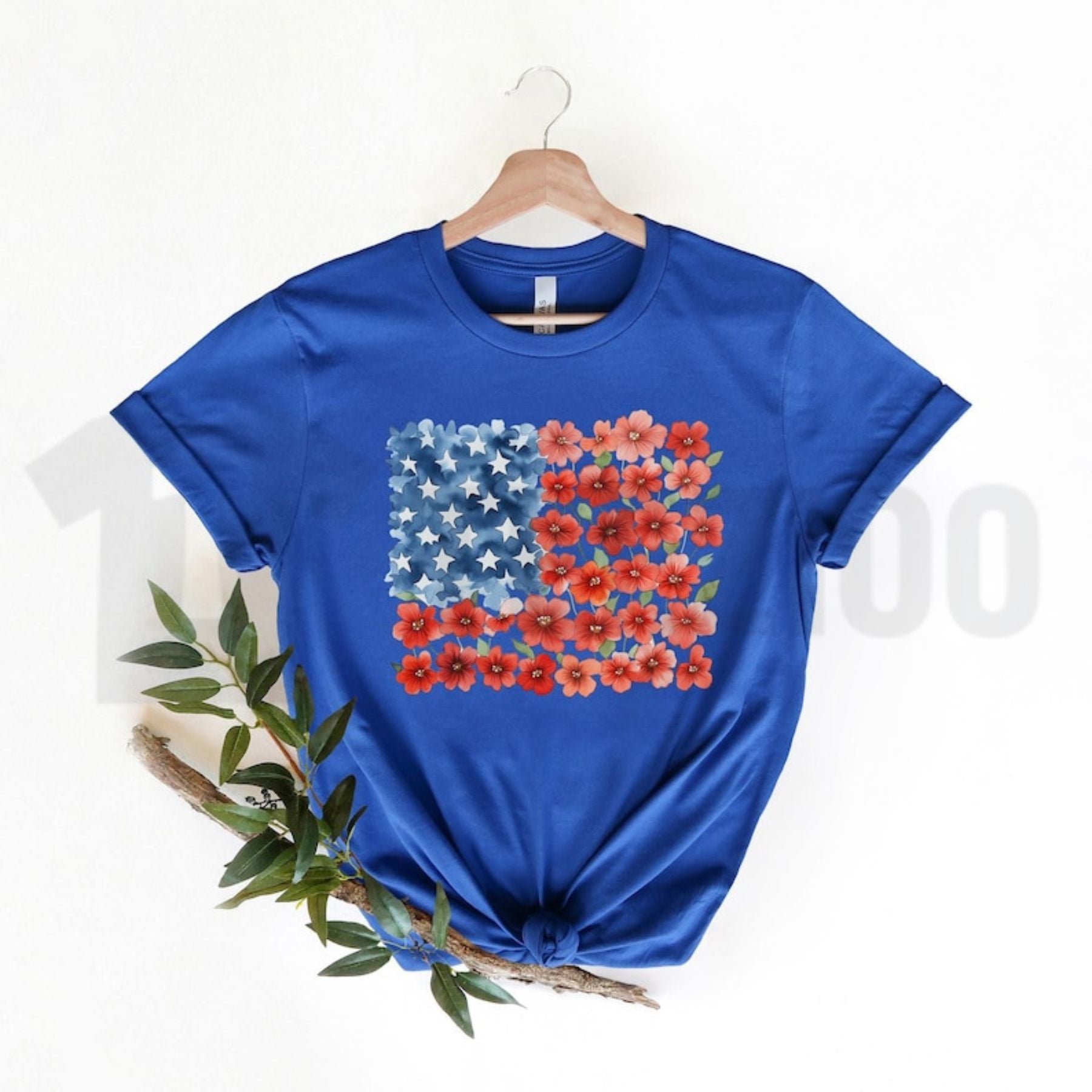 Floral American Flag Graphic T-Shirt – Patriotic Red Poppy 4th Of July Women’s Tee, Elegant Independence Day Apparel by Teezioo